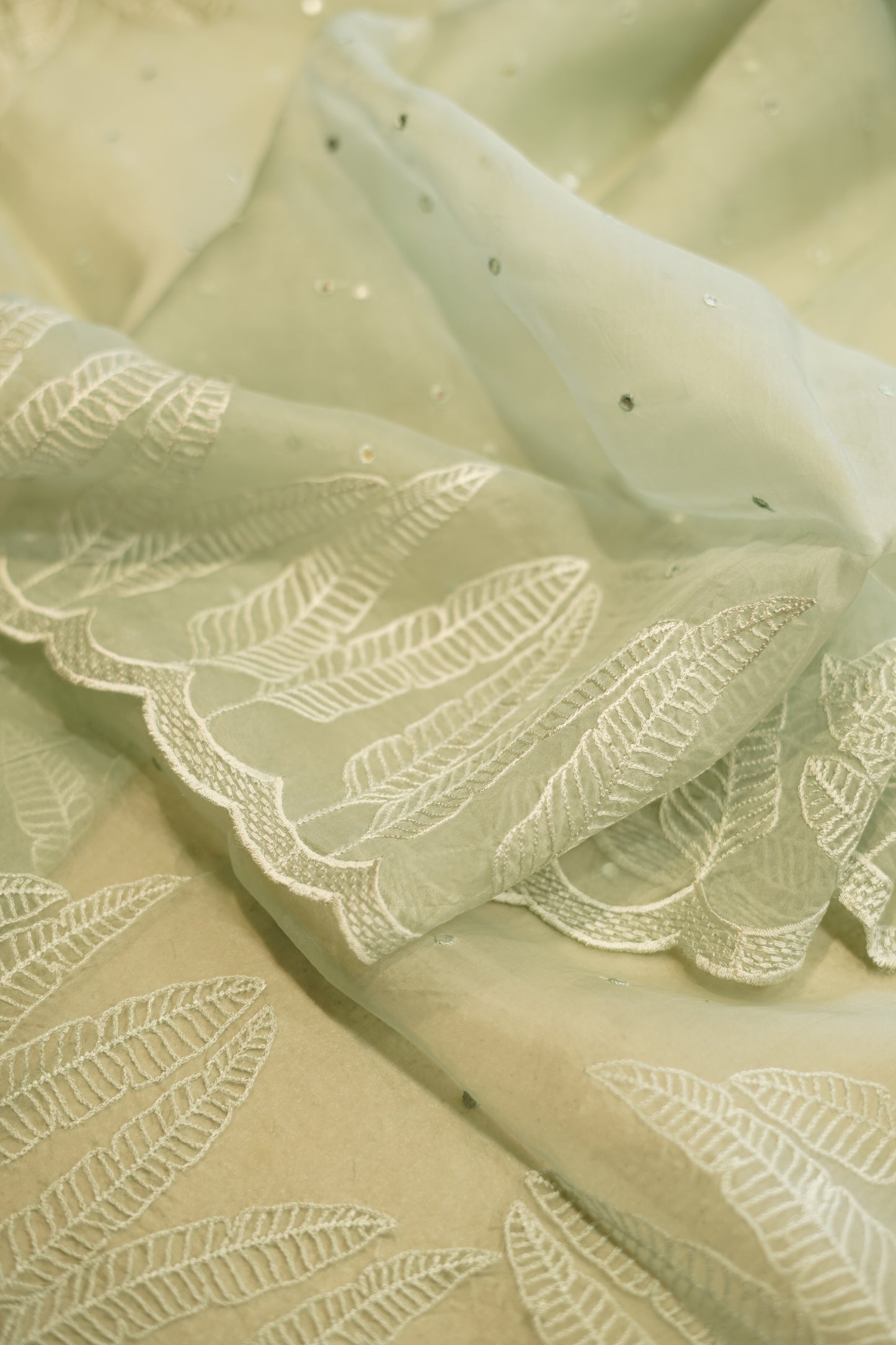 Sea Green Pure Silk Organza Suit with Embroidery