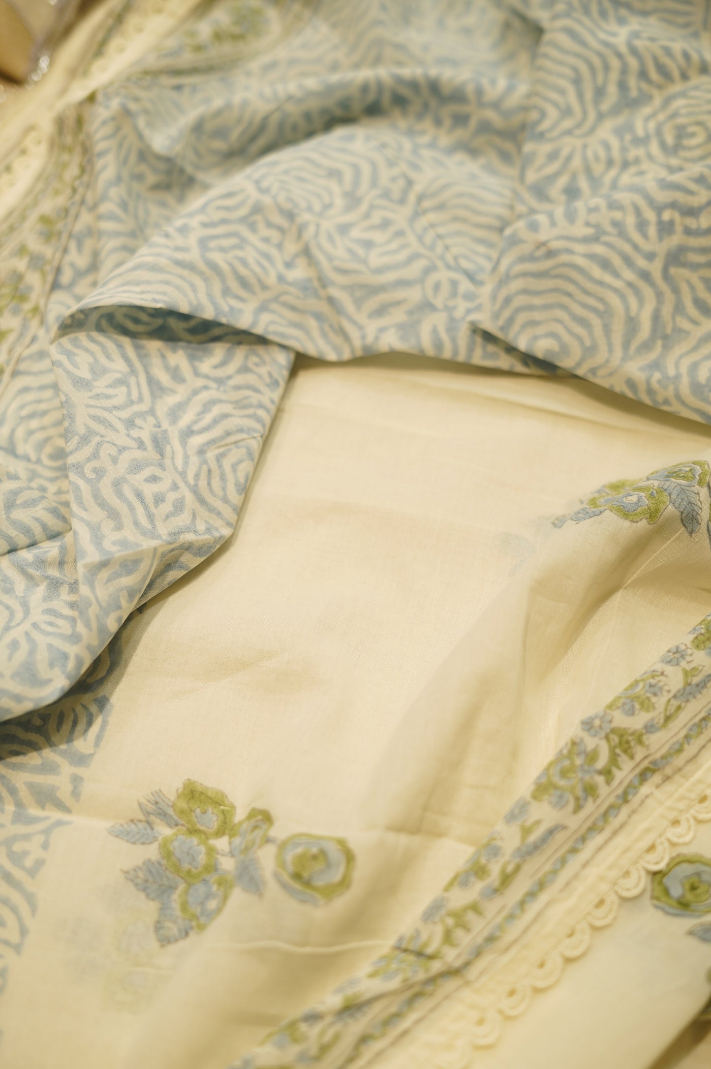 Pure Cotton Block Printed Suit with Cutwork