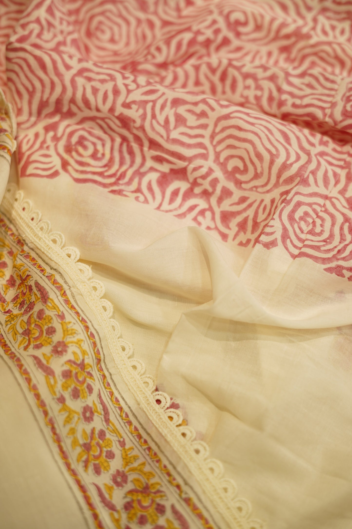 Pure Cotton Block Printed Suit with Cutwork