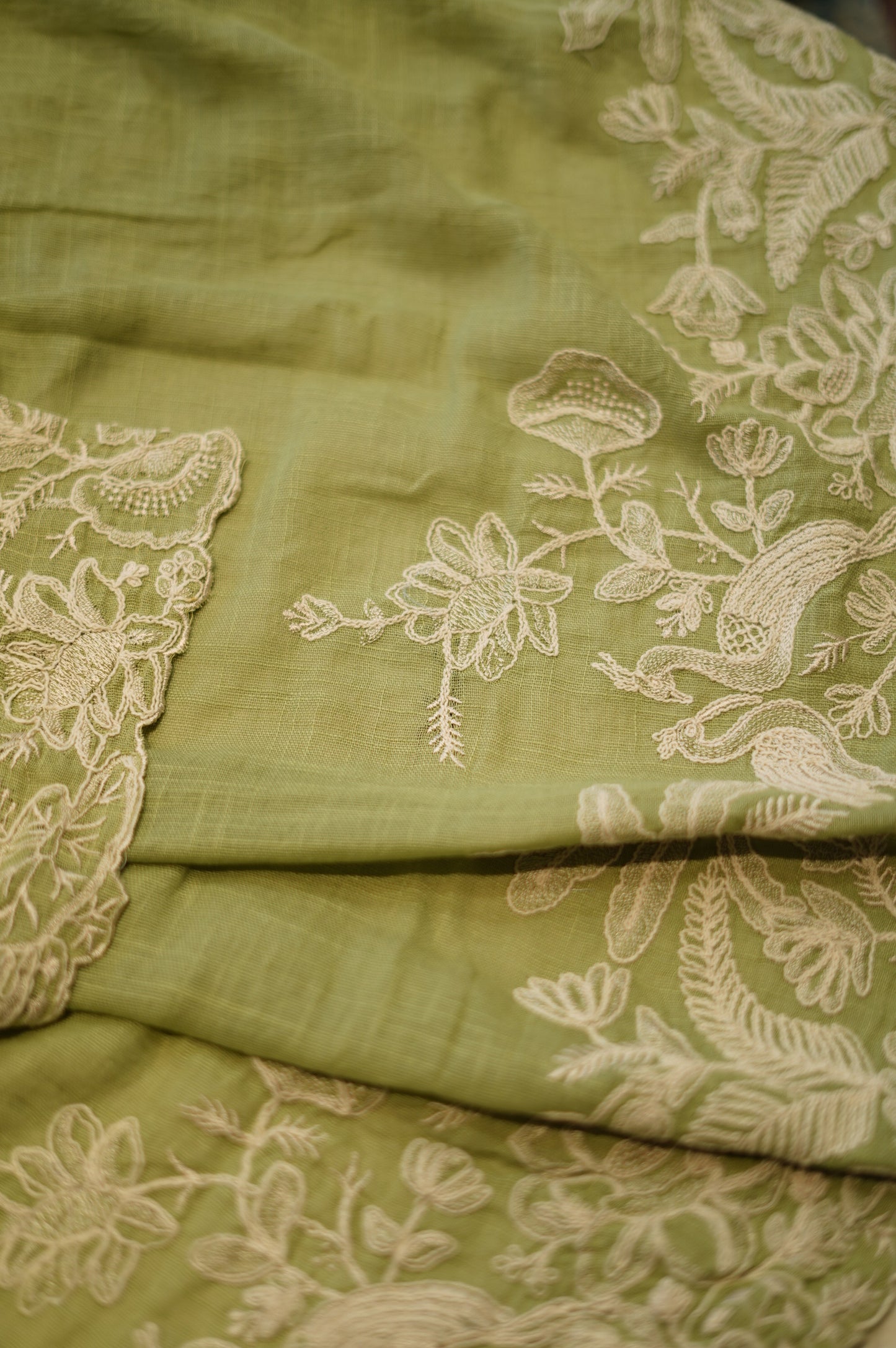 Green Linen Suit with Coding Embroidery