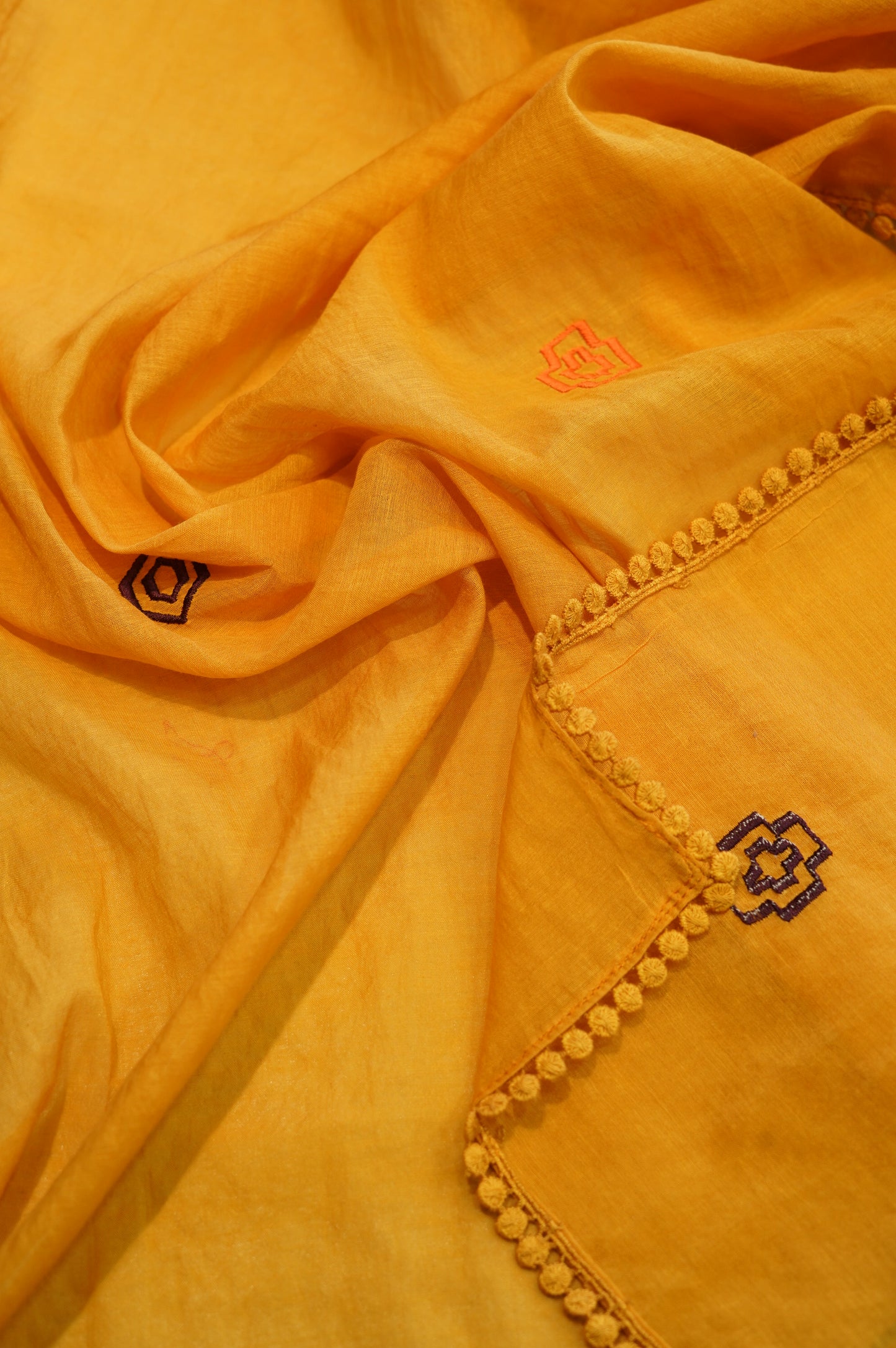 Yellow Mul Chanderi Suit with Applique Work