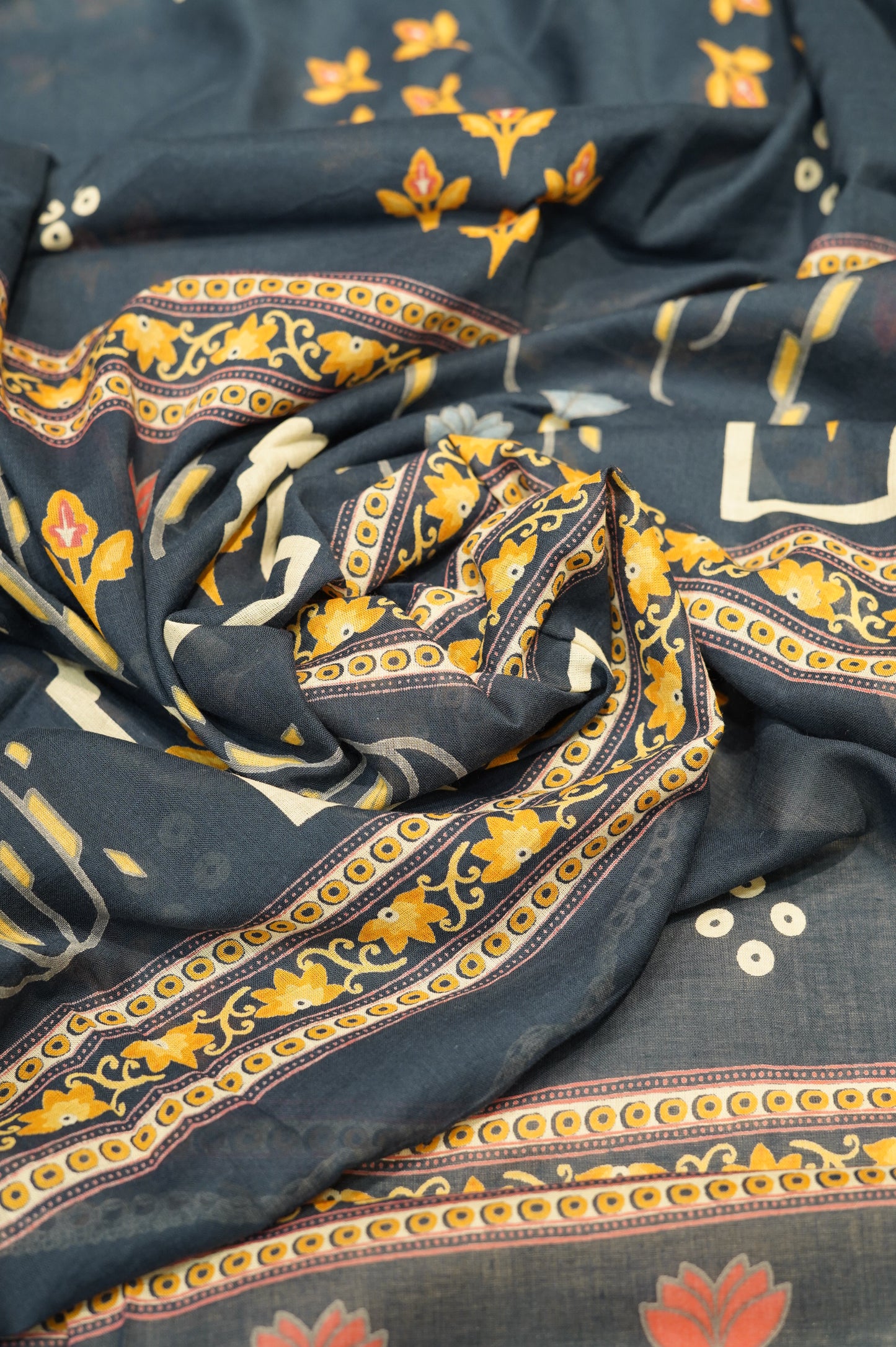 Blue Printed Cotton Suit with Mirror Work