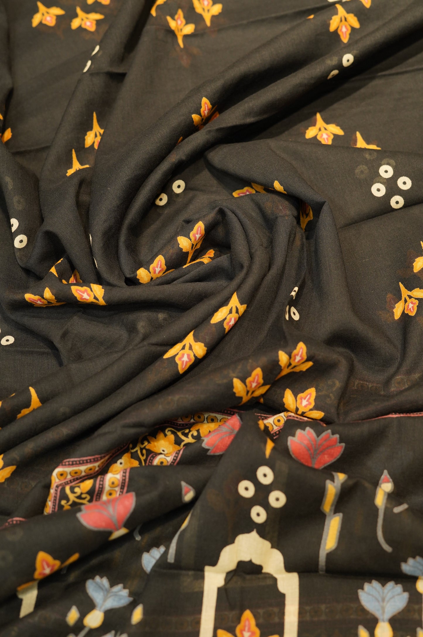 Black Cotton Printed Suit with Mirror Work