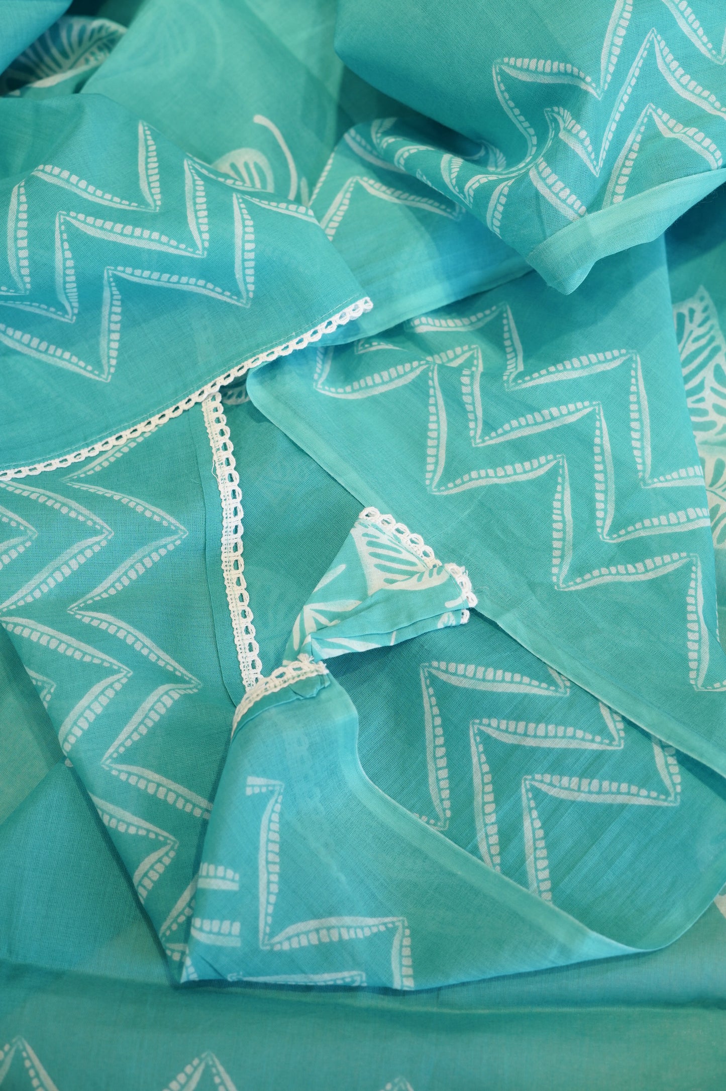 Turquoise Printed Cotton Suit