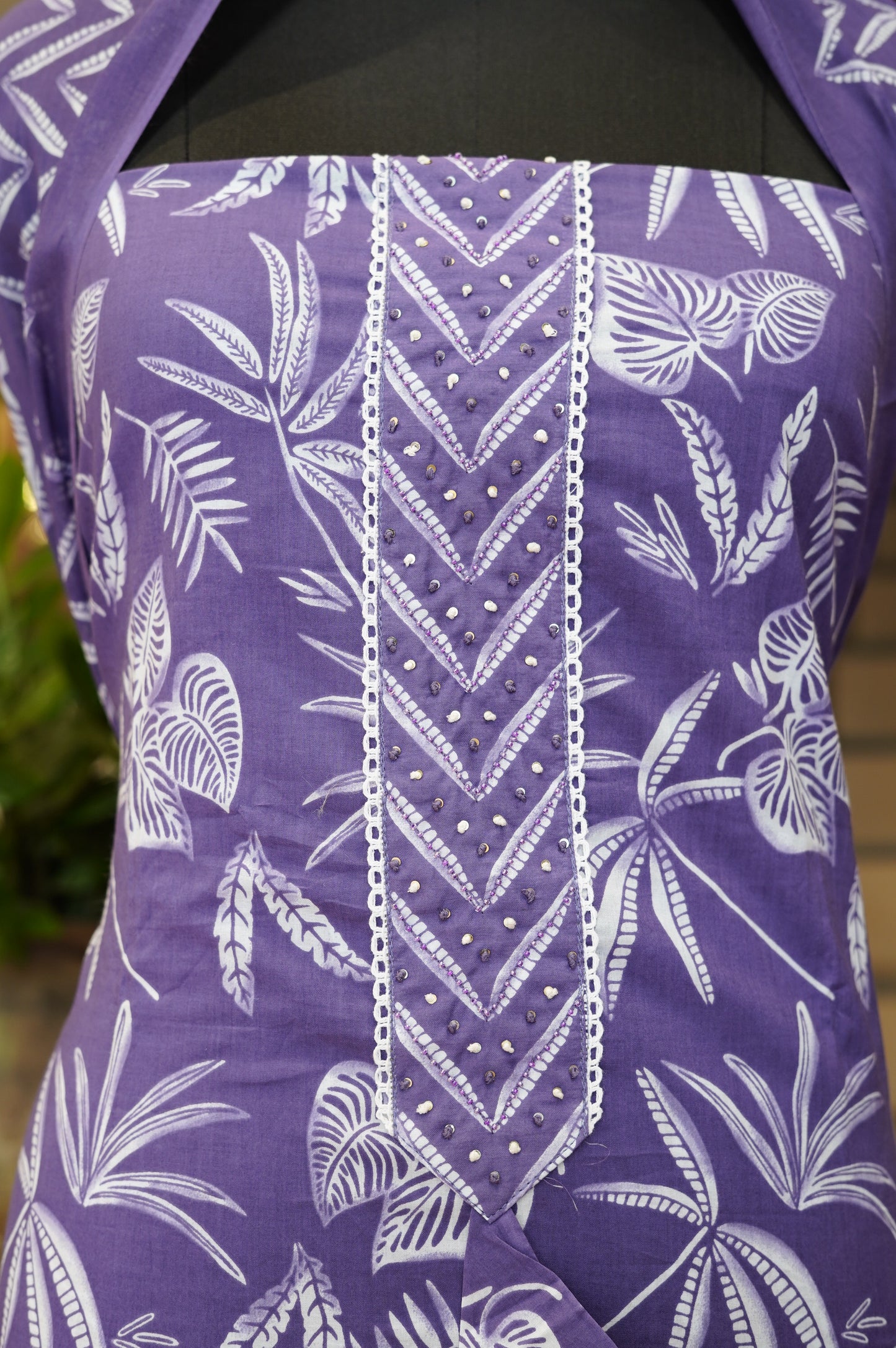 Purple Cotton Printed Suit