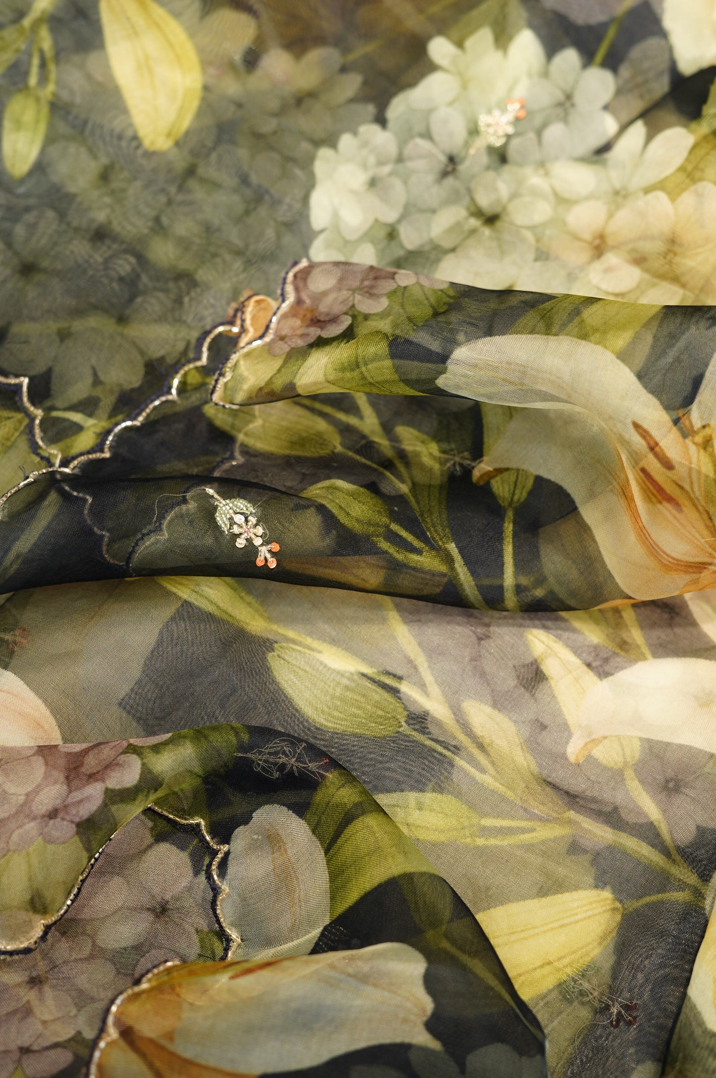 Dark Blue Silk Organza Suit with Handwork