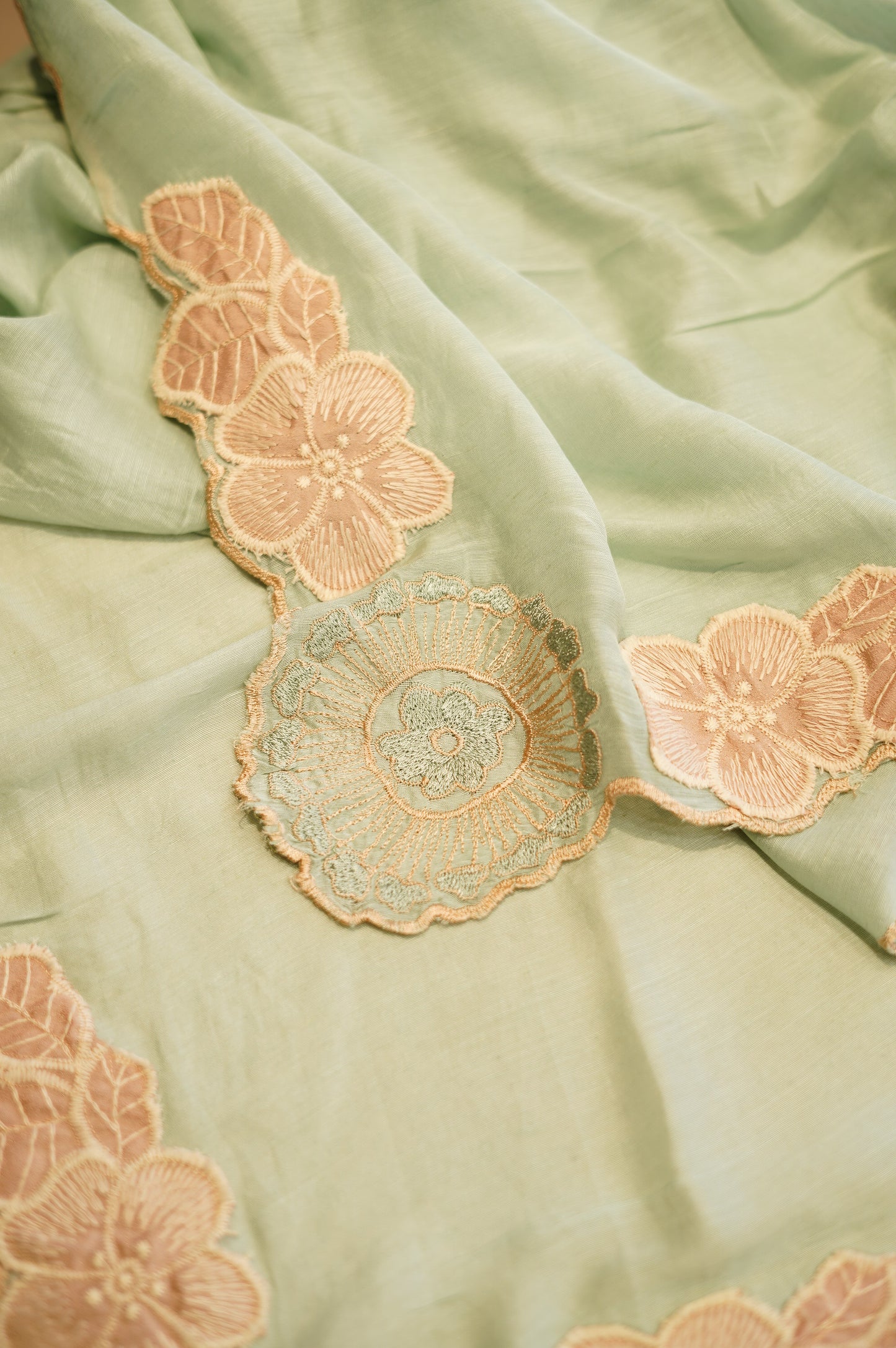 Blue Chanderi Jaquard Suit with Applique Work