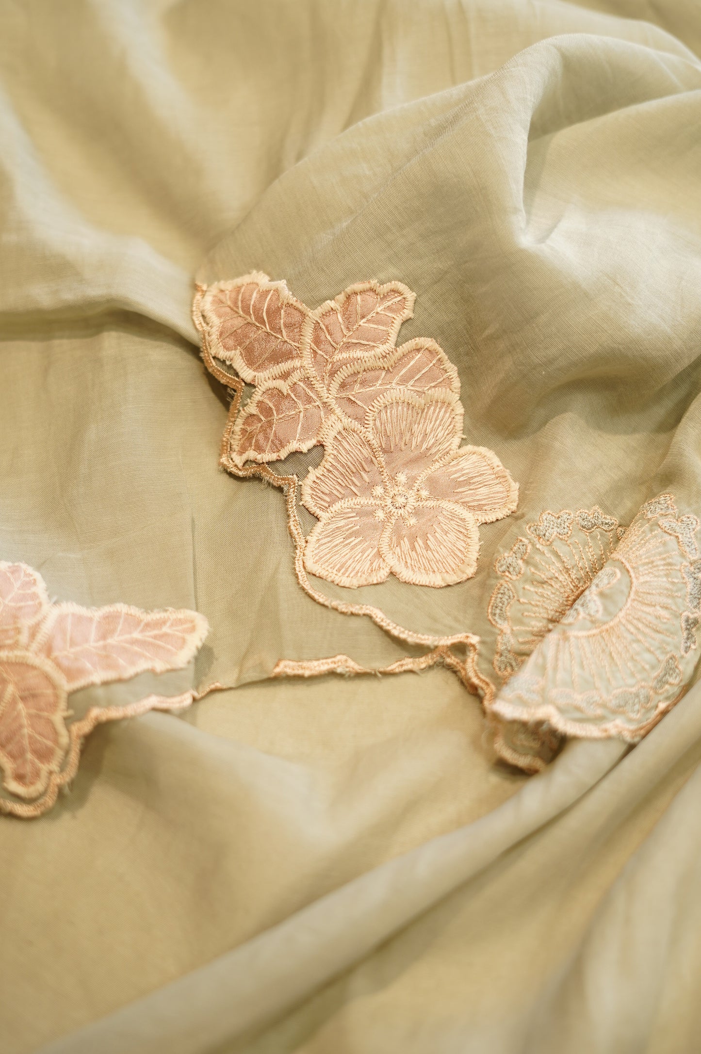 Sea Green Chanderi Jaquard Suit with Applique Work