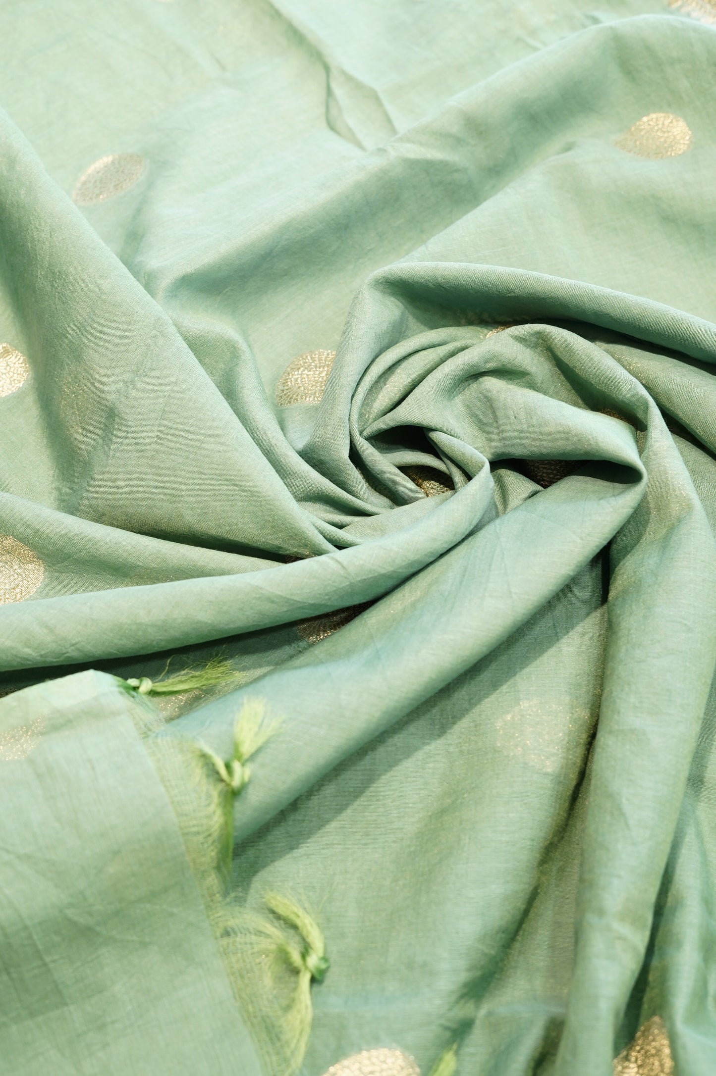 Green Muslin Suit with Applique Work