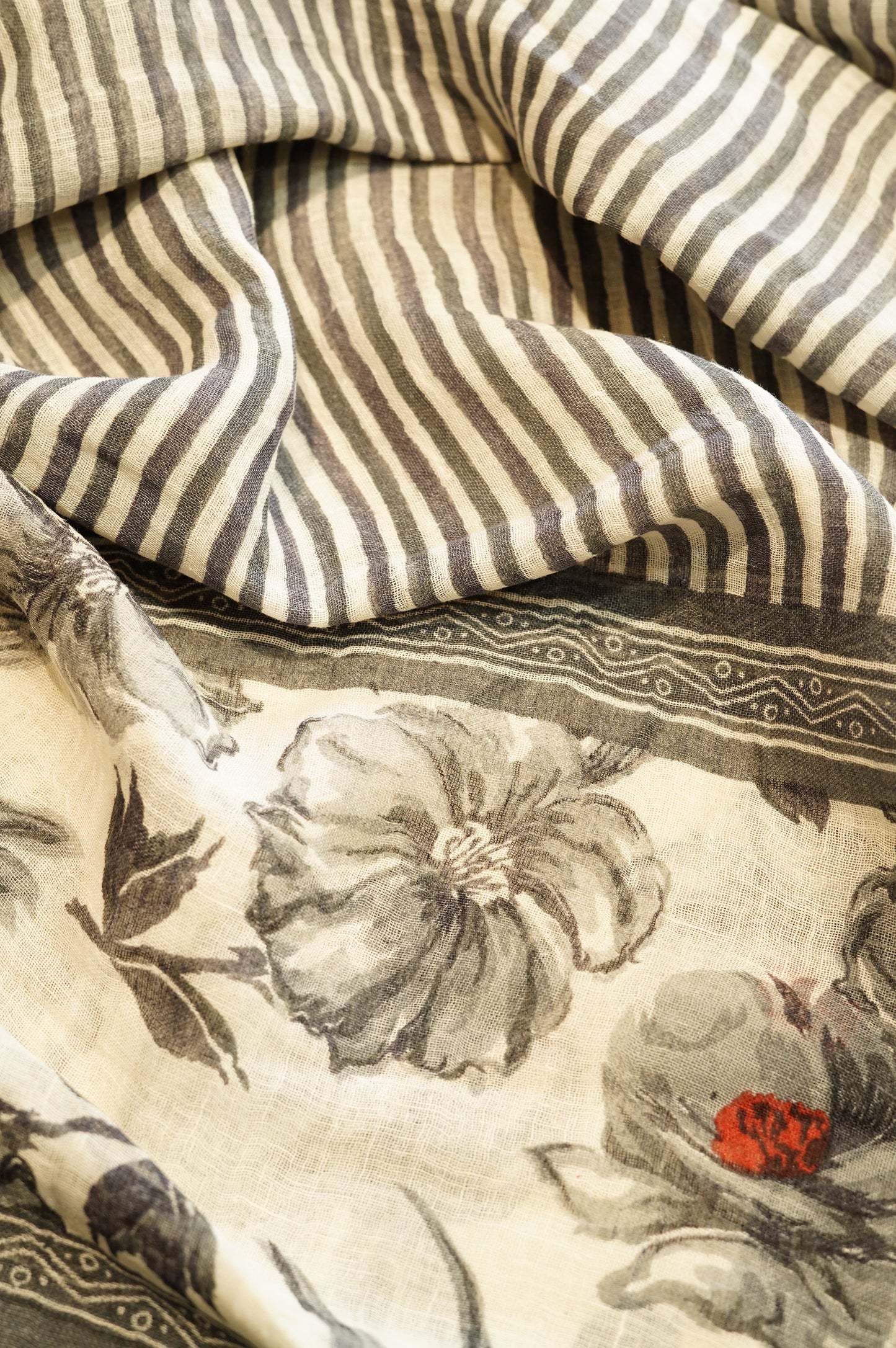 Off White Pure Linen Floral Printed Suit