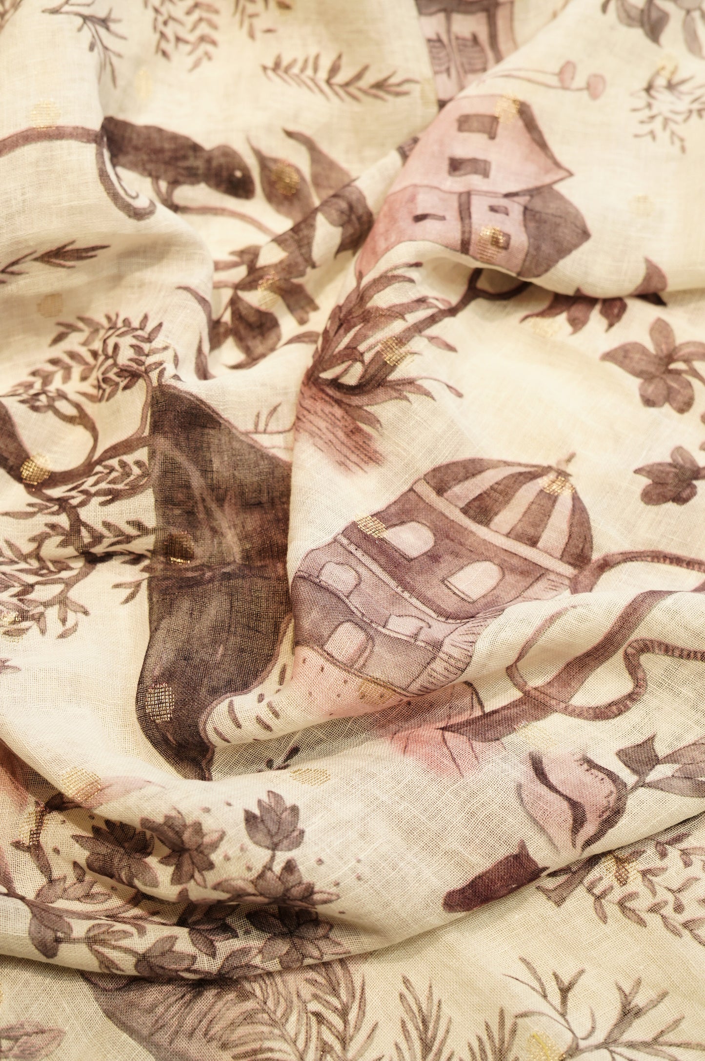 Off White Pure Linen Jaquard Printed Suit