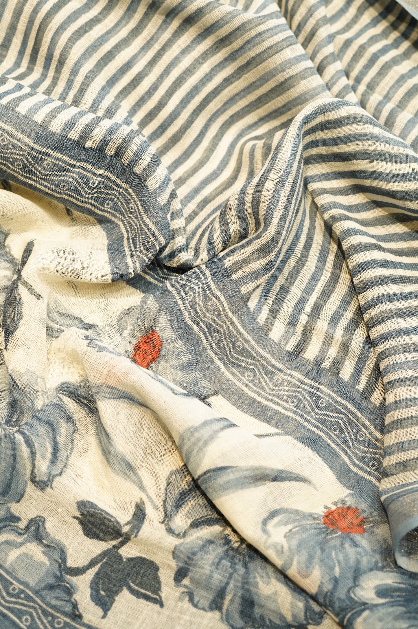 Off White Pure Linen Floral Printed Suit