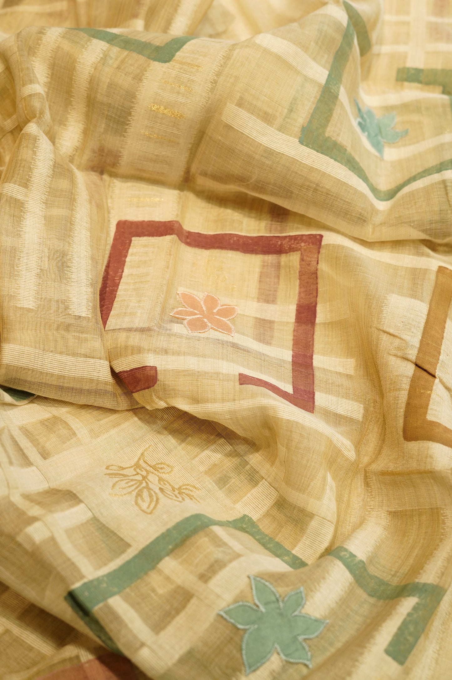 Beige Khadi Chanderi Suit with Applique Work