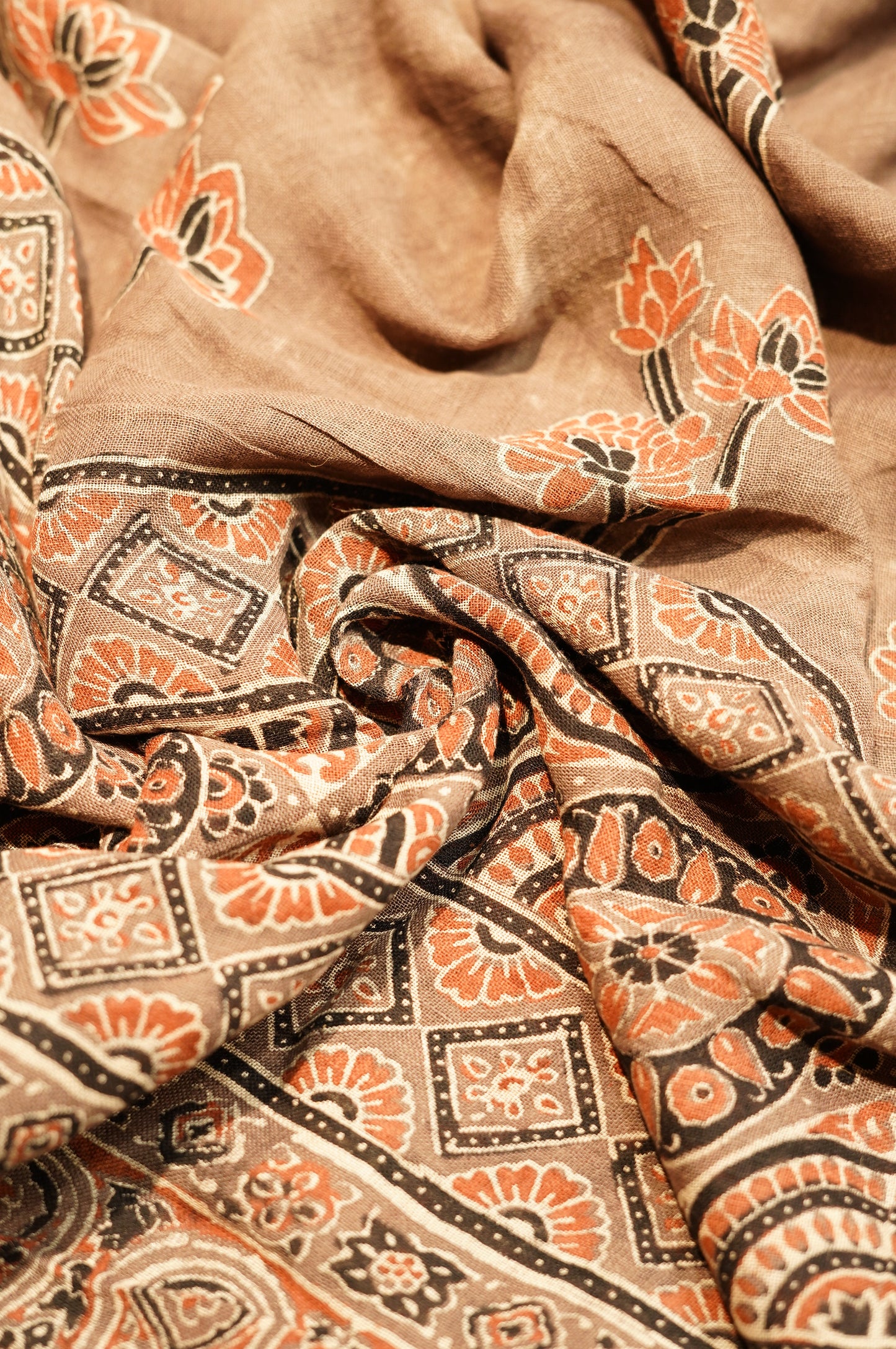 Brown Pure Linen Ajrakh Suit