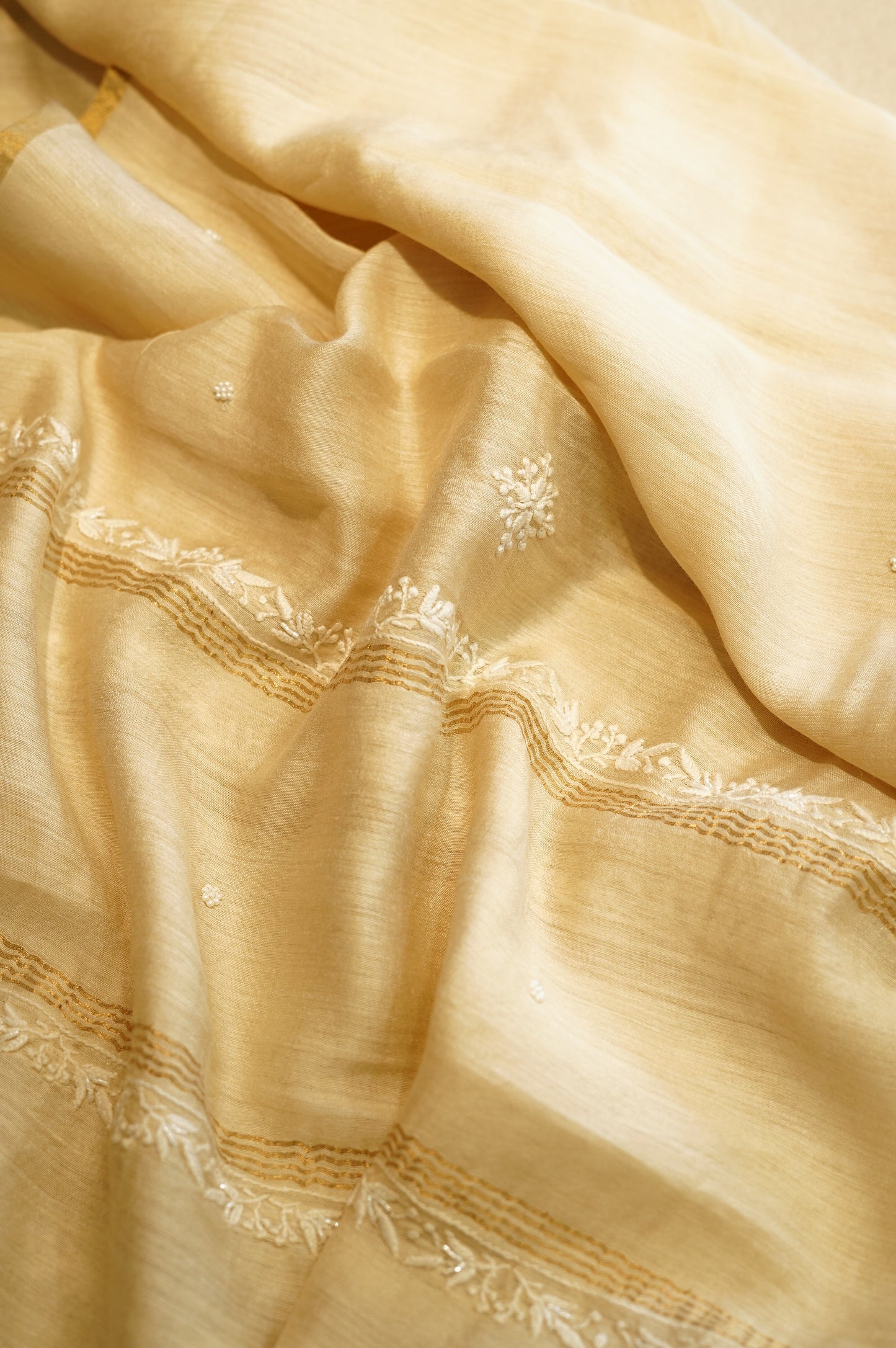 Cream Pure Muga Silk Suit with Lakhnavi Kamdani Hand Work