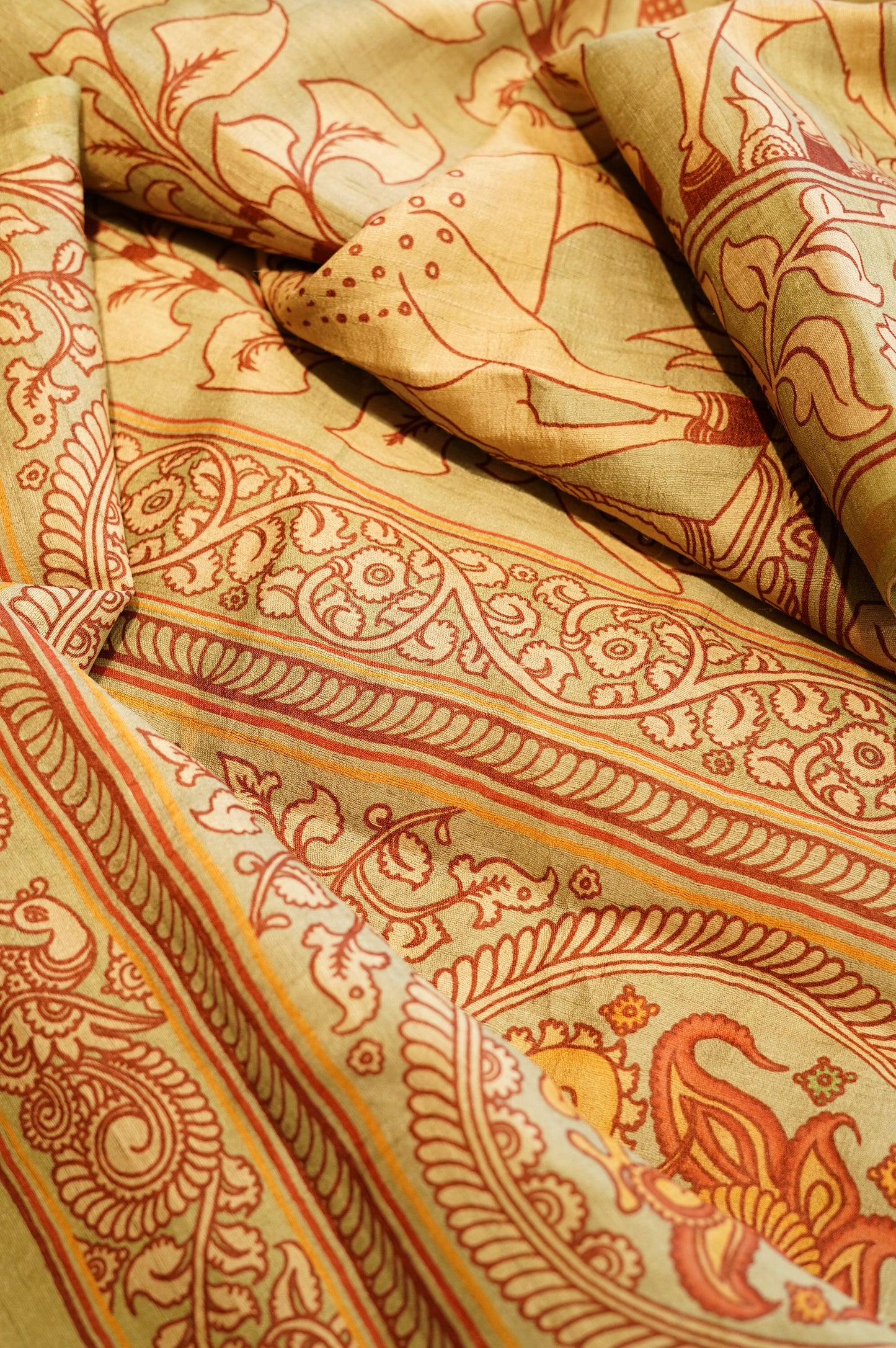 Green Pure Tussar Silk Suit with Self Zari Weaving