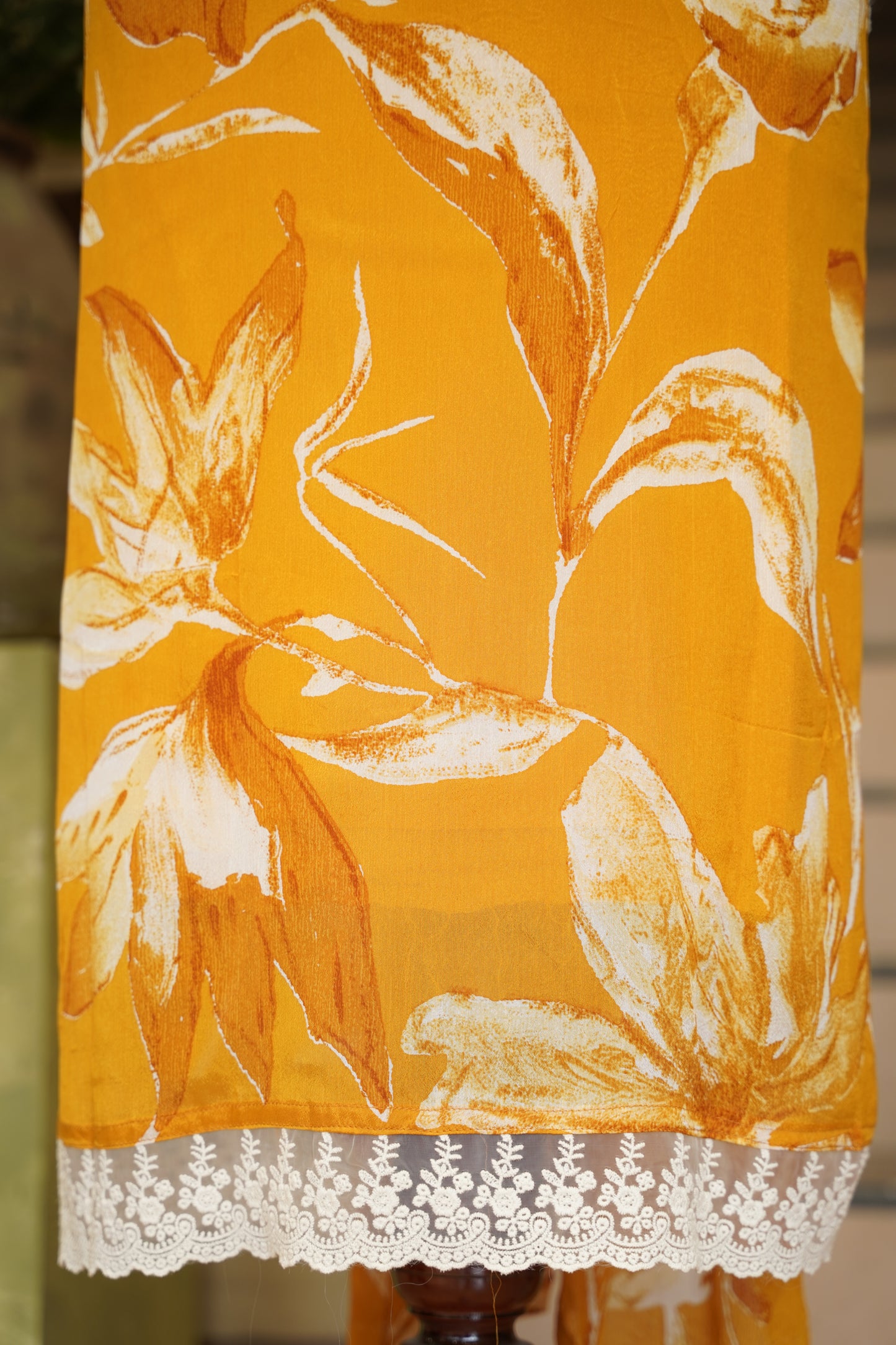 Orange Chinon Suit with Floral Print