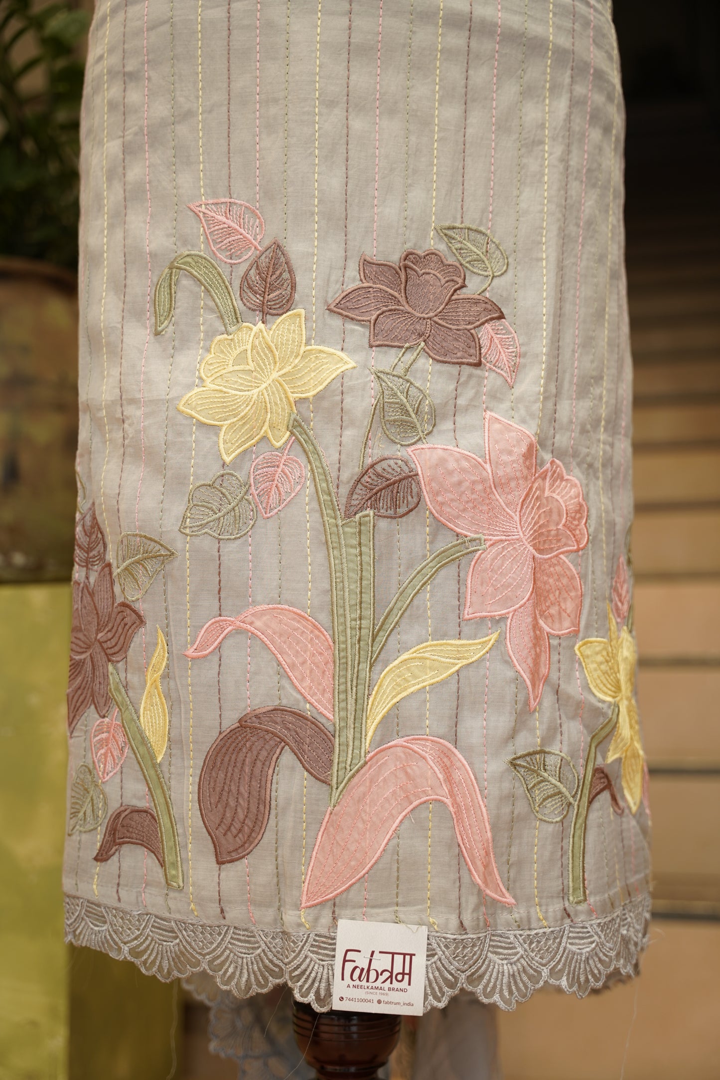 Grey Mul Chanderi Suit with Applique Work