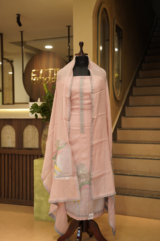 Pink Mul Chanderi Suit with Applique Work