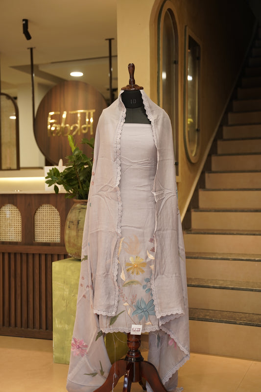 Lavender Mul Chanderi Hand Painted Suit