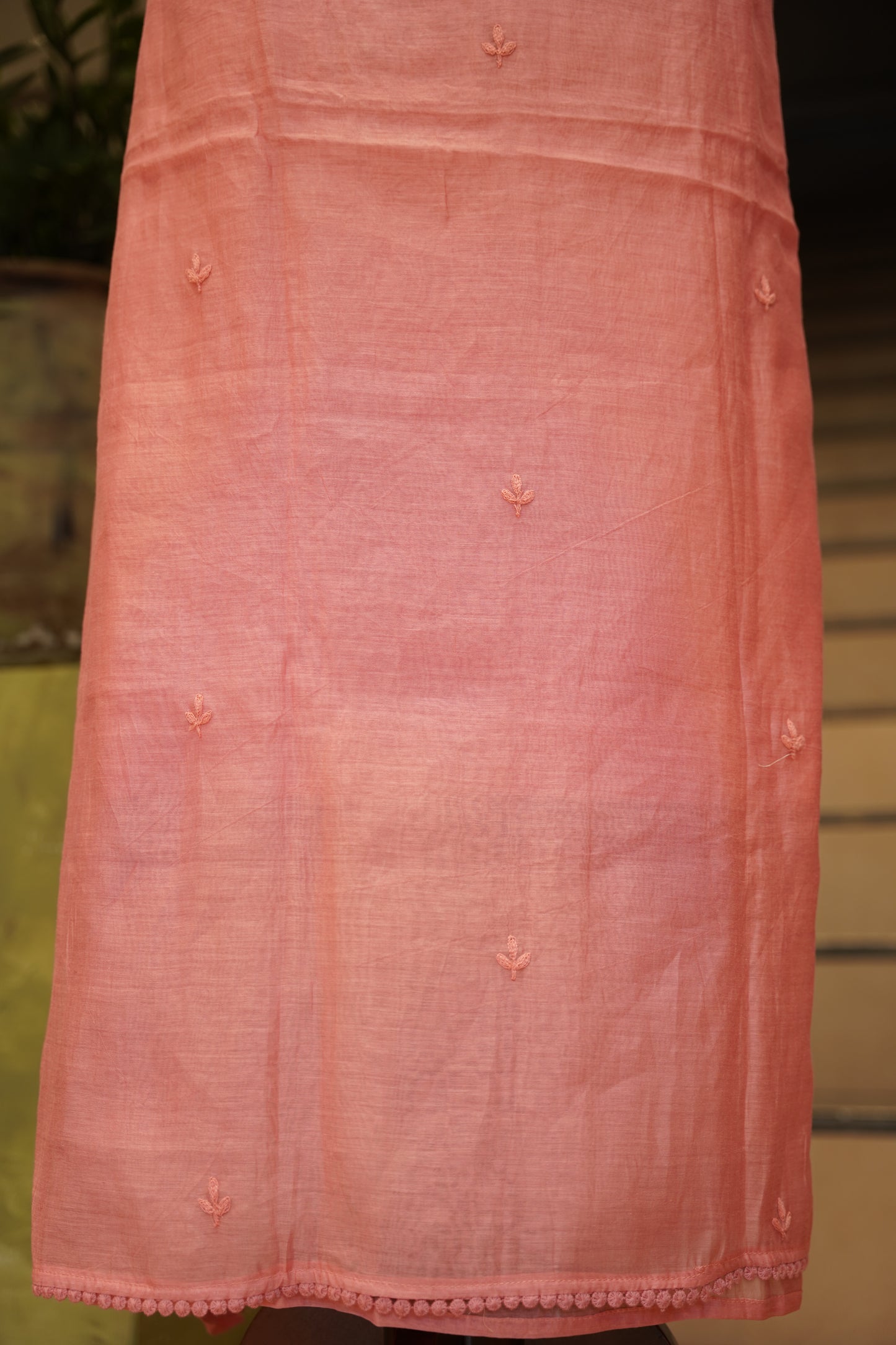 Pink Mul Chanderi Suit with Neck Embroidery