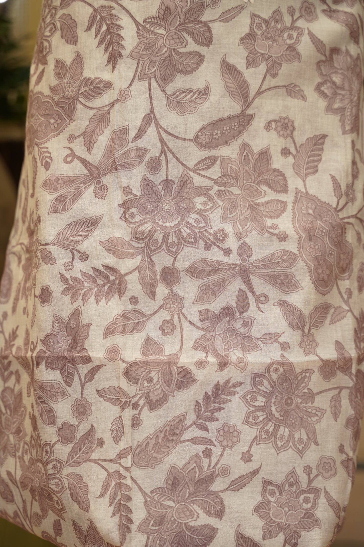 Off White Block Printed Mul Chanderi Suit with Katha Work