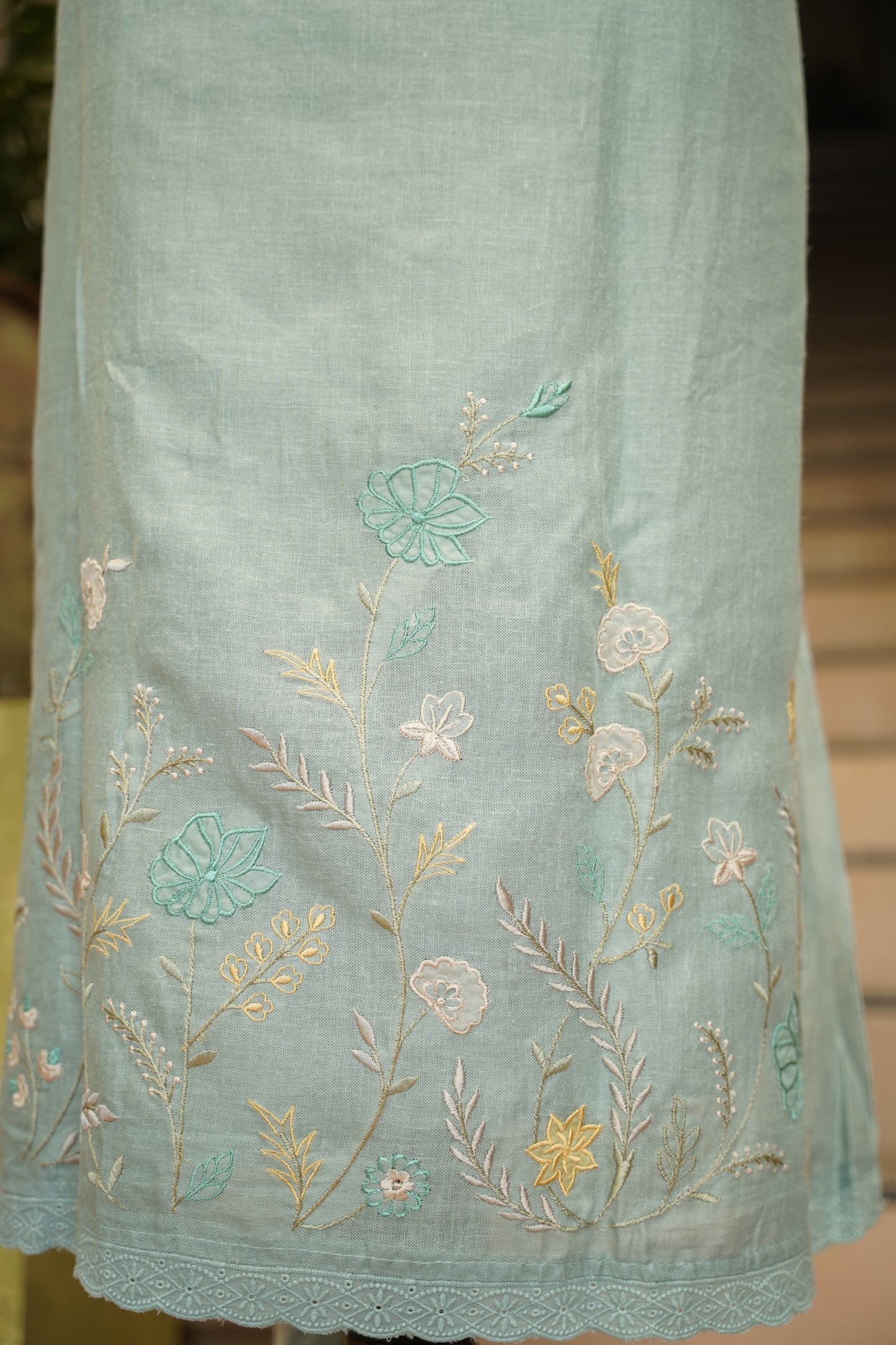 Green Linen Suit with Applique Work
