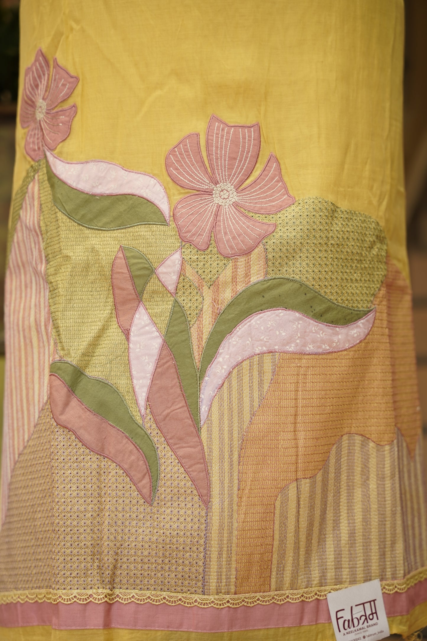 Yellow Mul Chanderi Suit with Applique