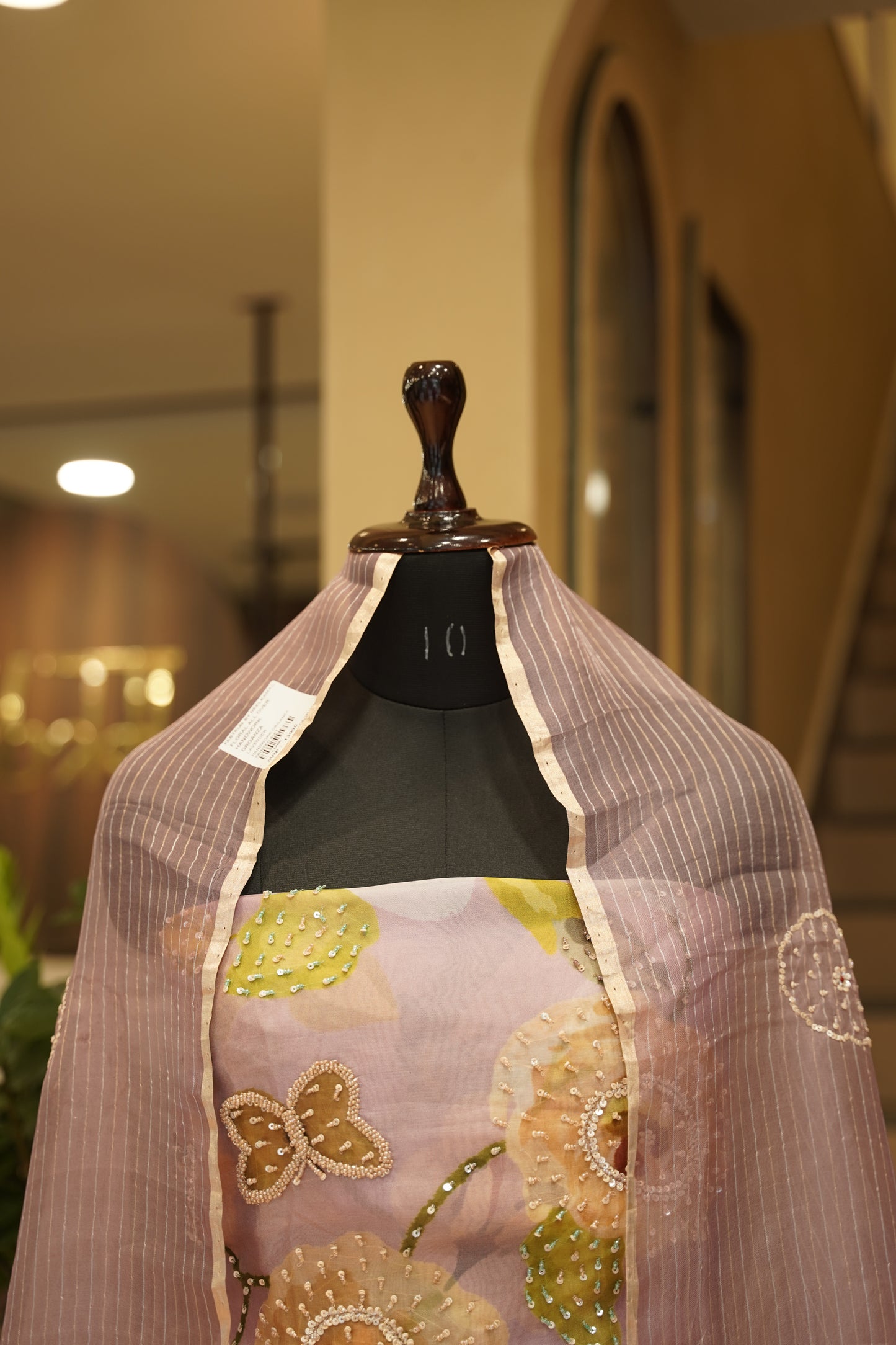 Pink Hand Painted Organza Suit with Handwork