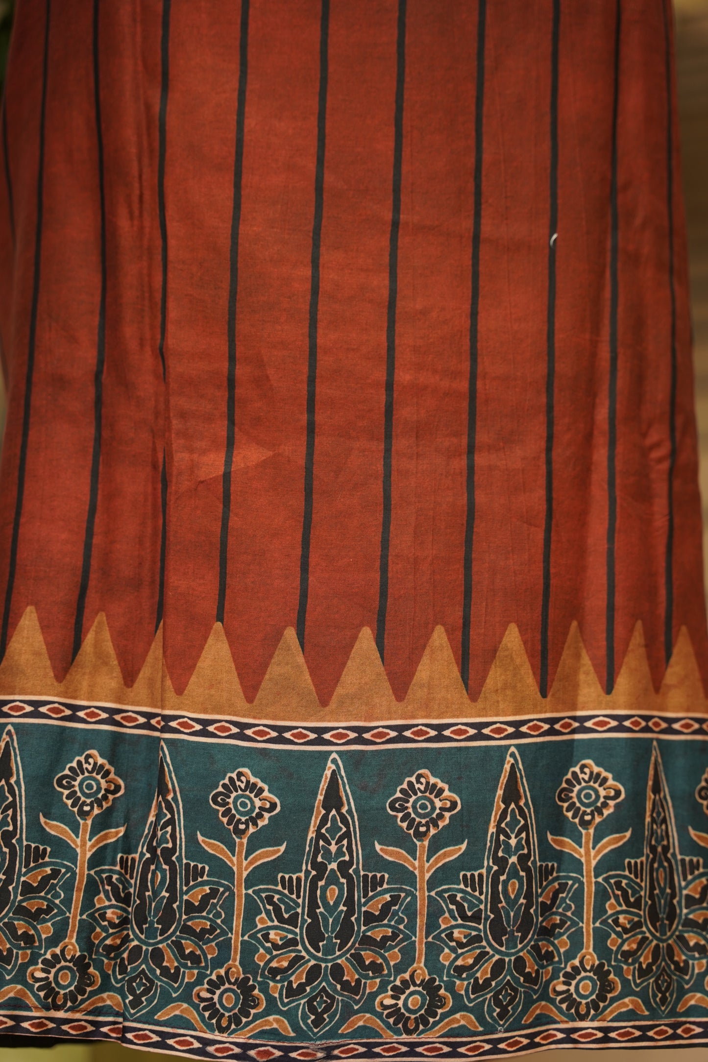 Red Mulsin Ajrakh Printed Suit
