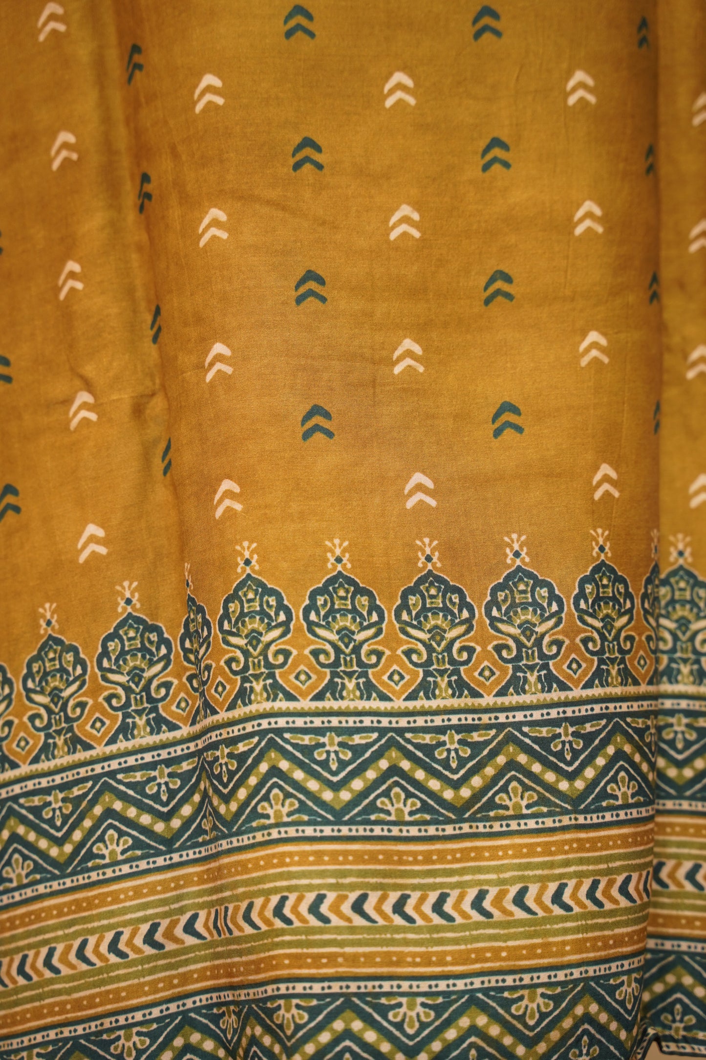 Mustard Muslin Ajrakh Printed Suit