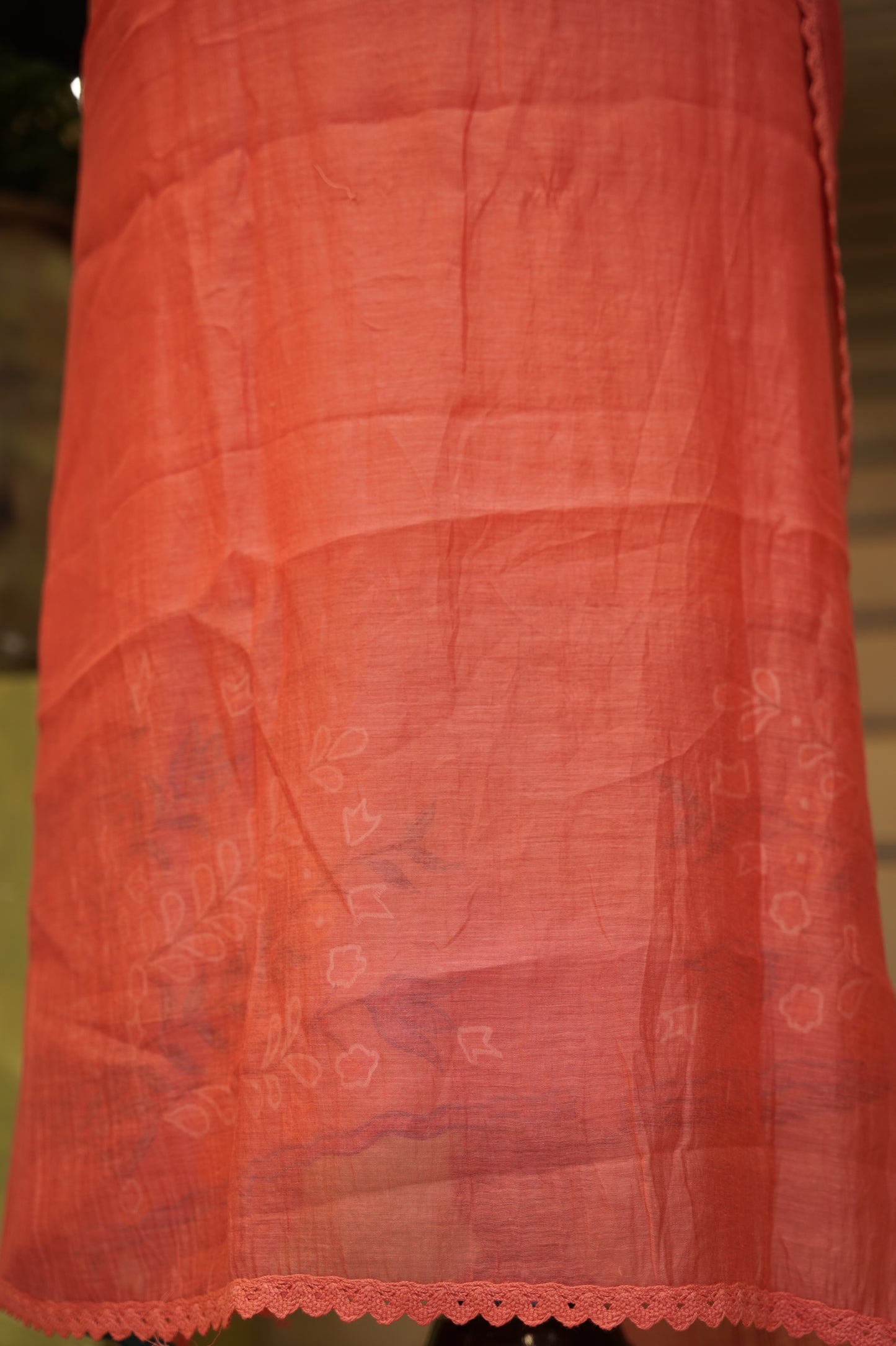 Tomato Mul Chanderi Suit with Applique Work