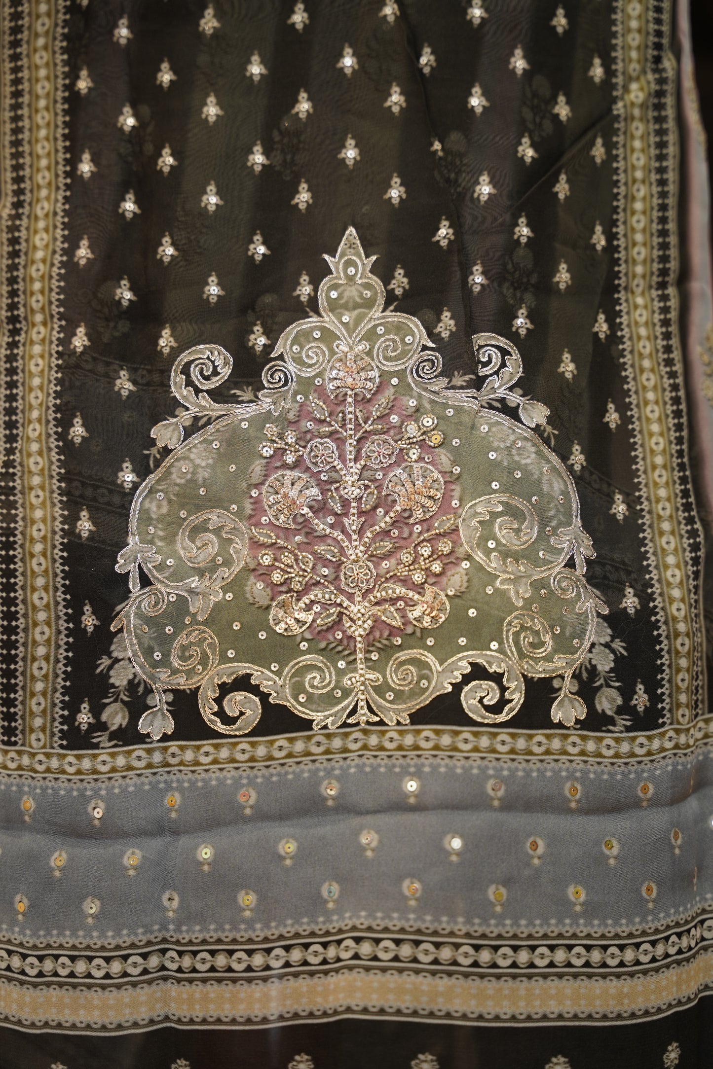 Black Organza Printed Suit with Hand Work