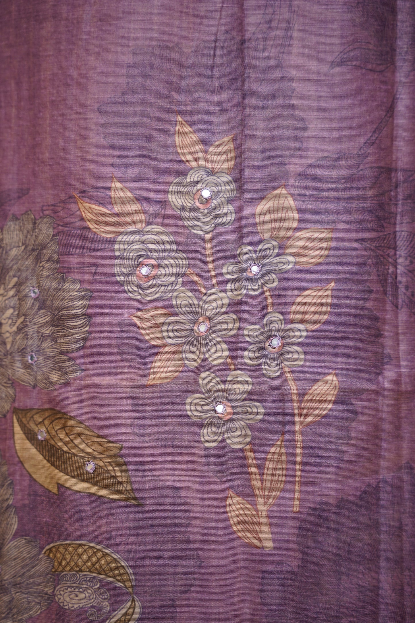 Purple Chanderi Printed Suit with Mirror Work