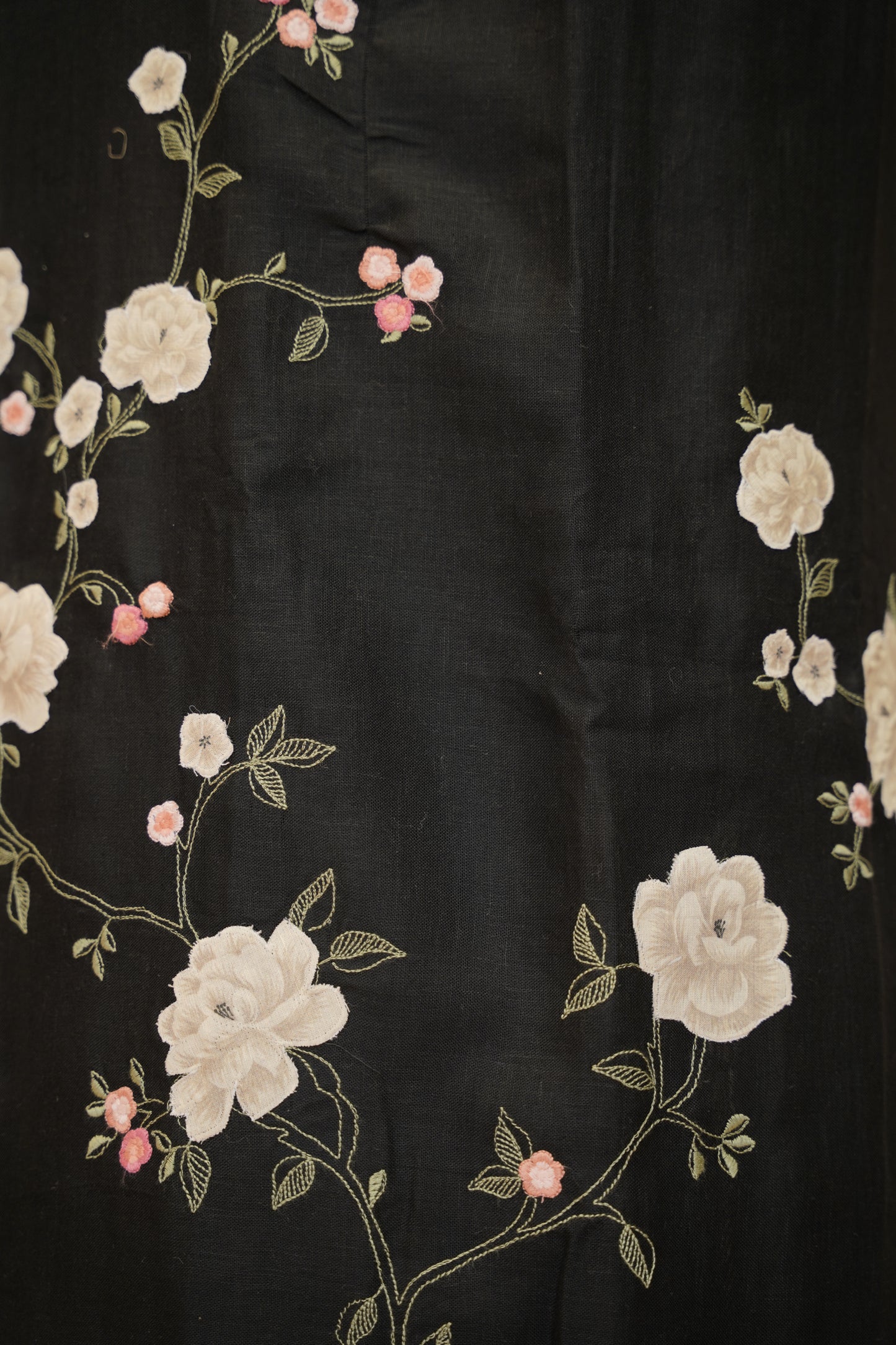 Black Linen Floral Applique Suit