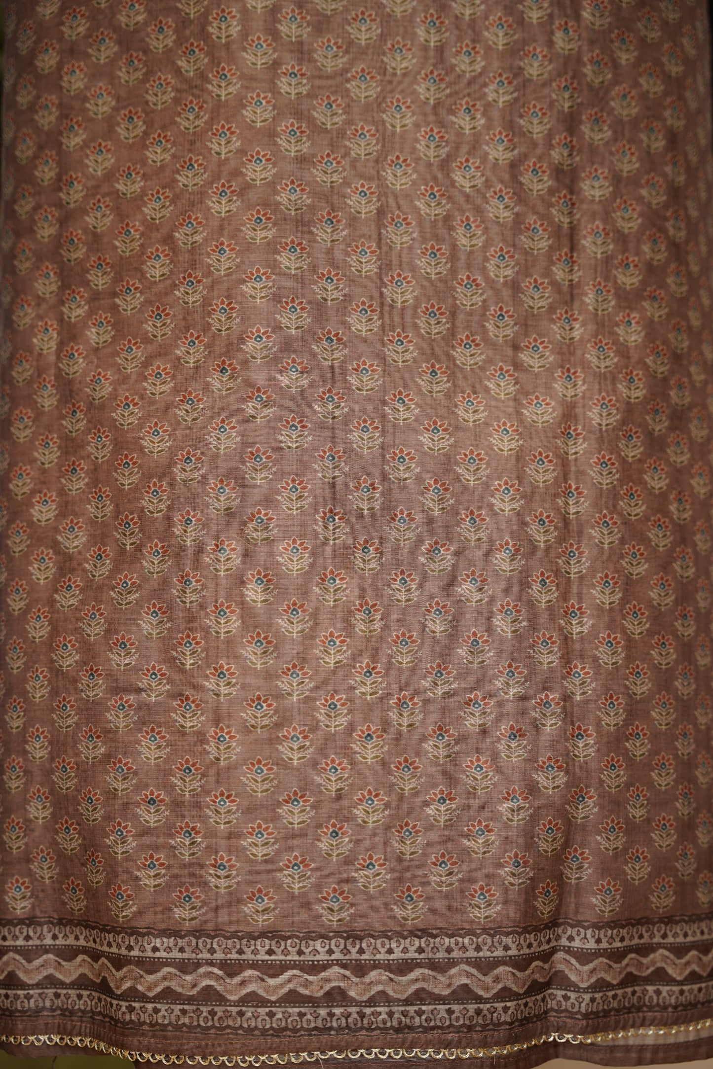 Brown Chanderi Printed Suit