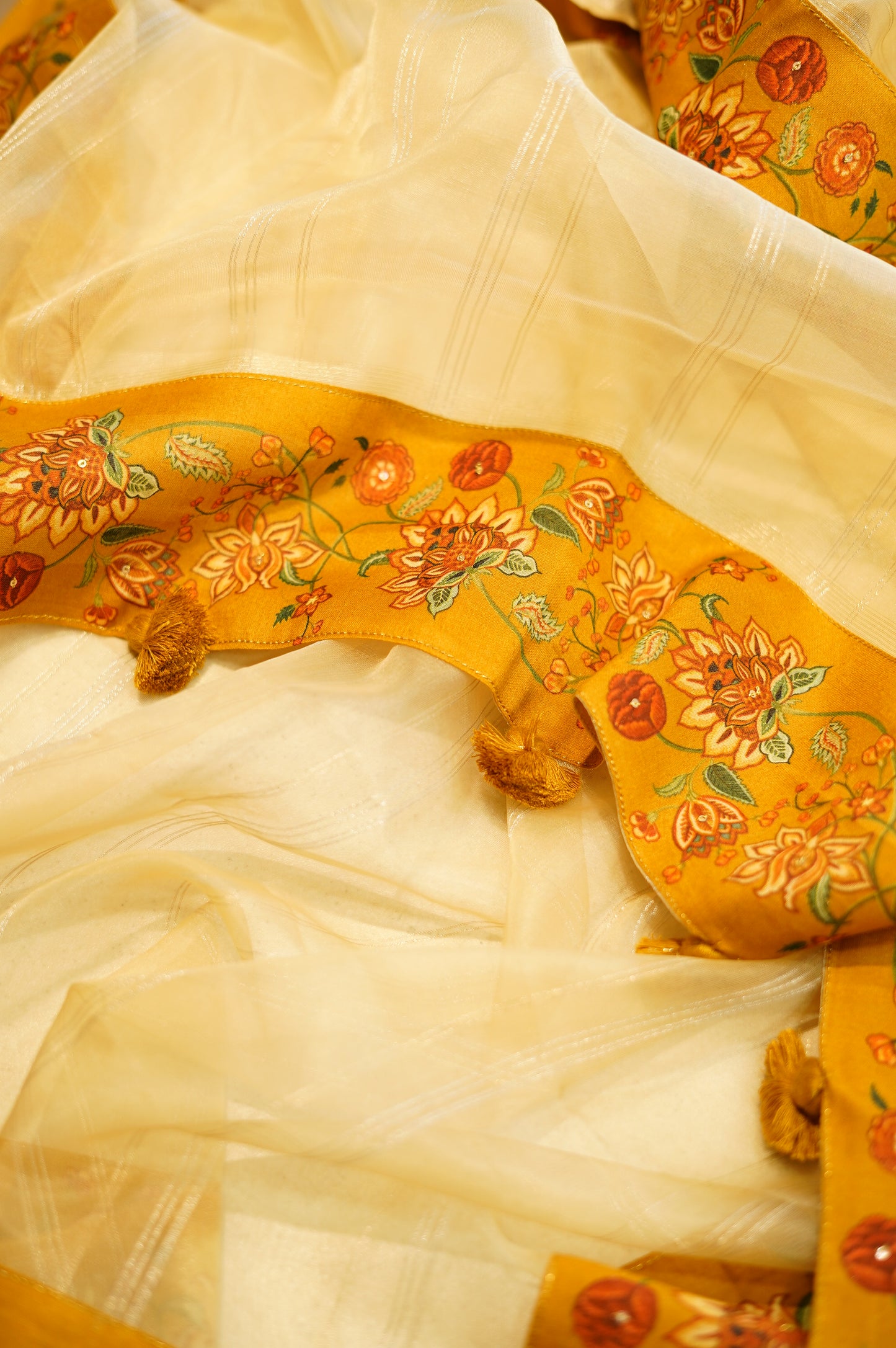 Mustard Maheshwari Silk Printed Suit