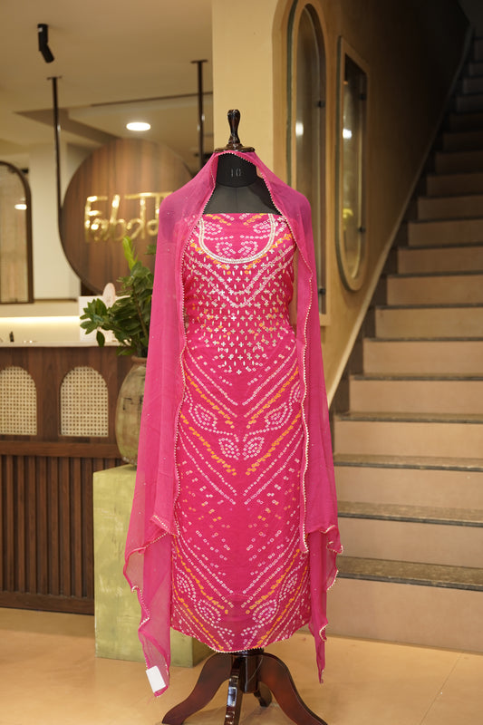 Rani Georgette Bandhej Suit with Gota Work