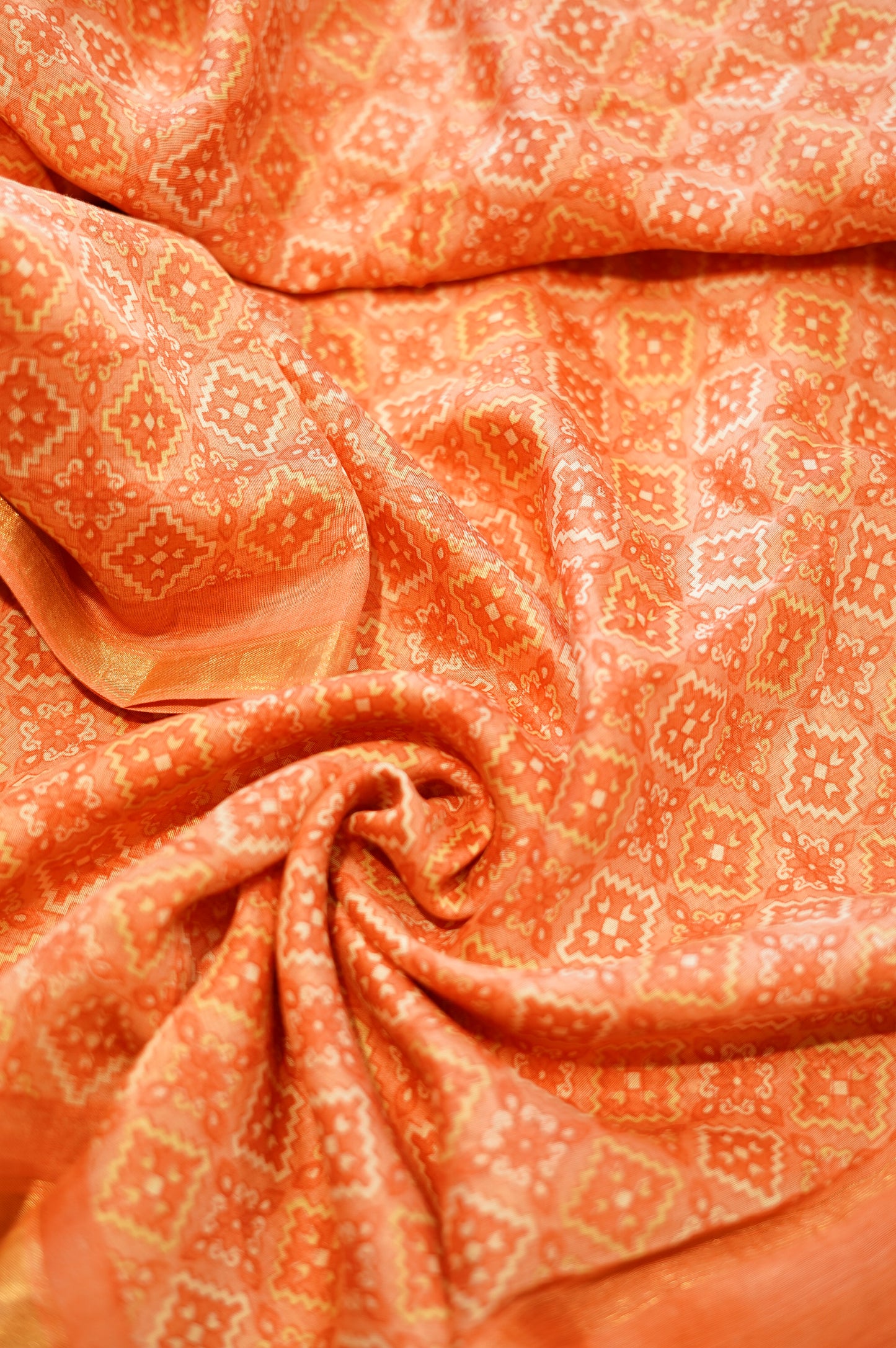 Peach Maheshwari Silk Printed Suit