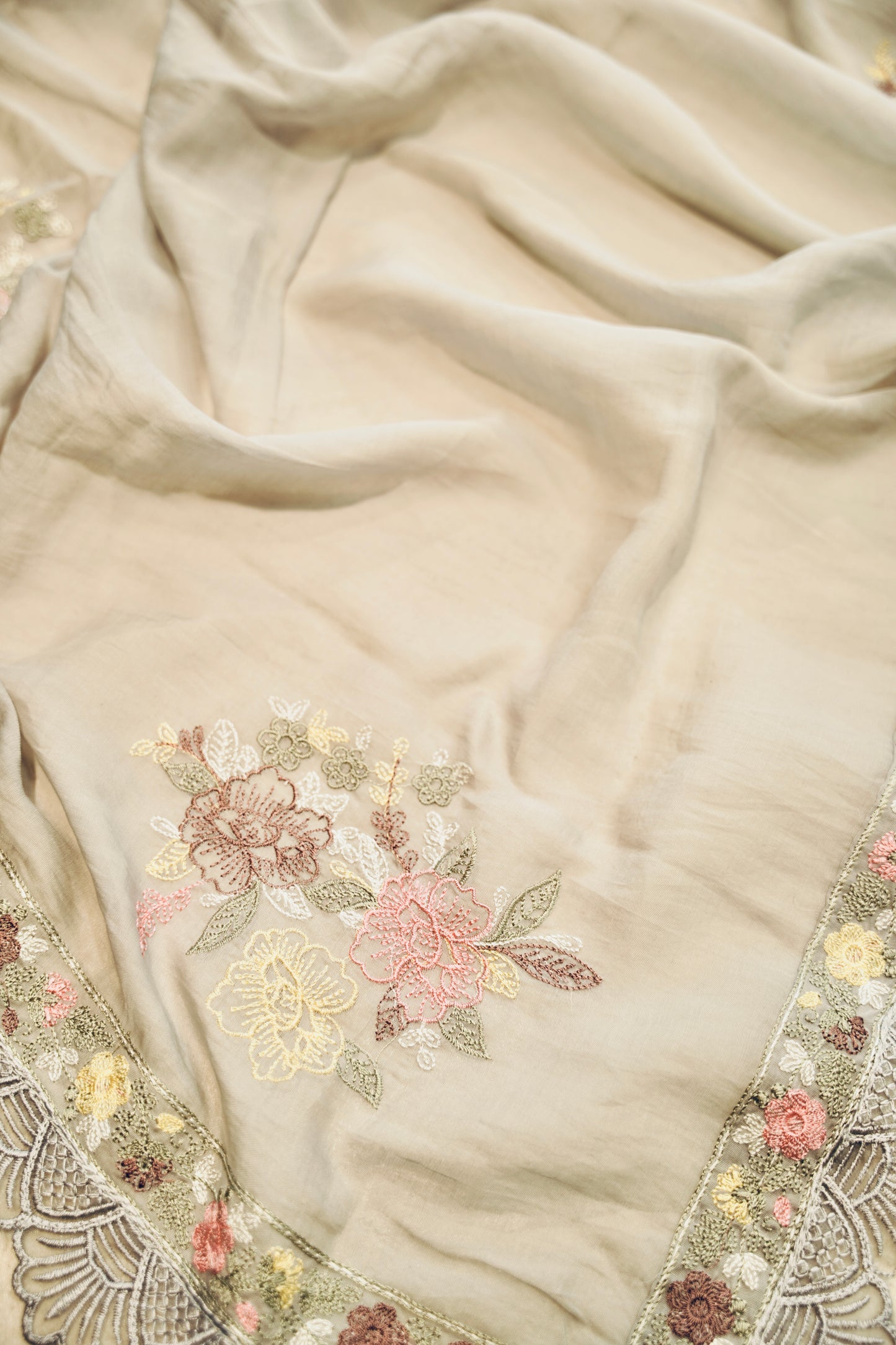 Grey Mul Chanderi Suit with Applique Work