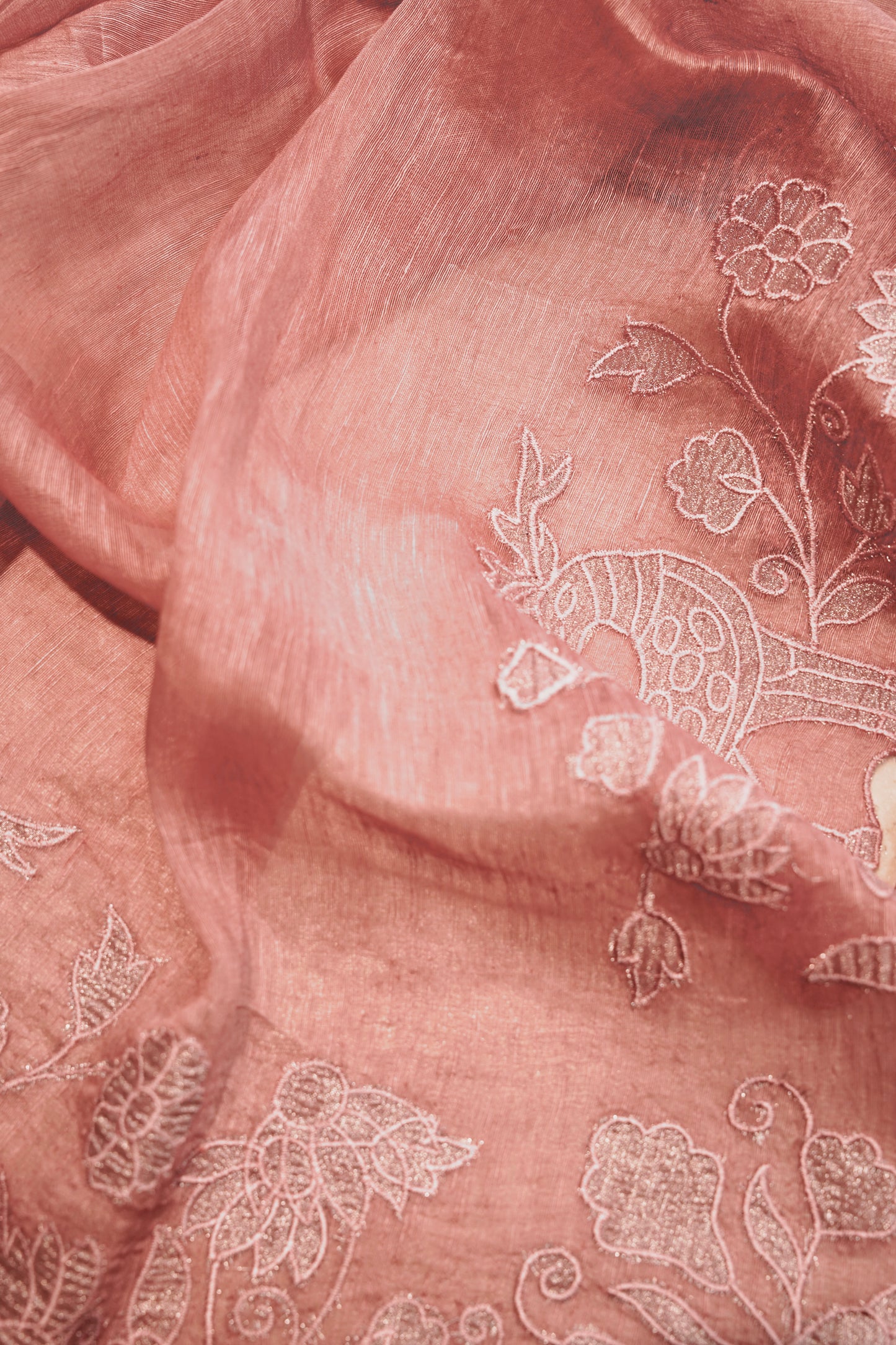 Pink Silk Linen Suit with Appliqué Work