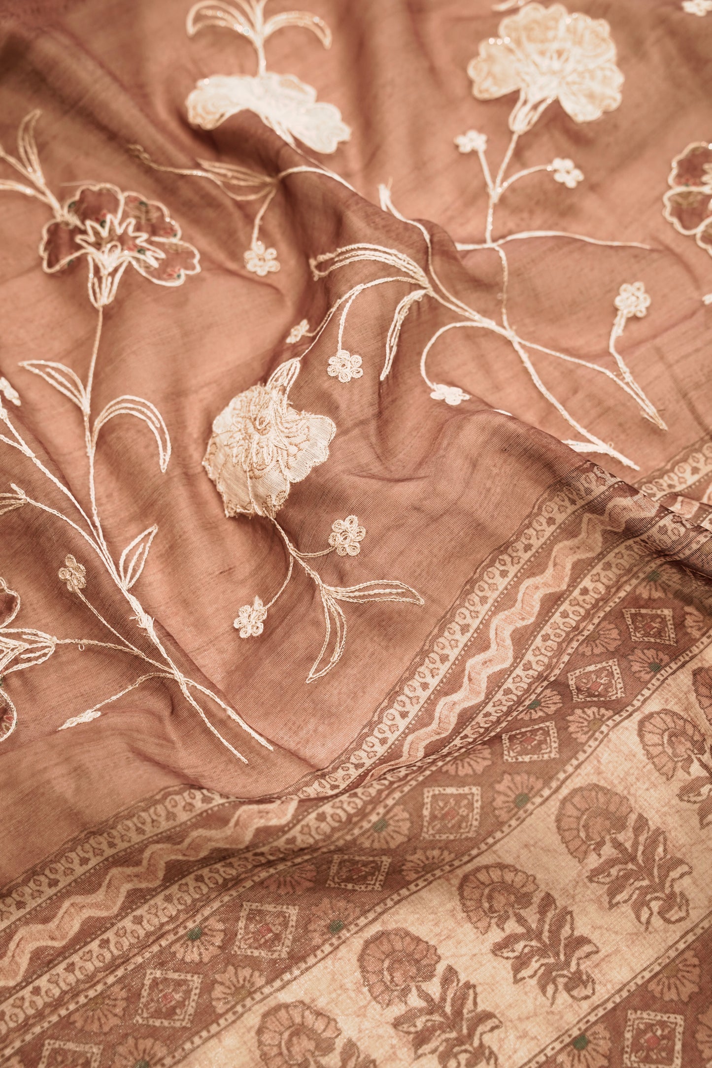 Brown Chanderi Printed Suit