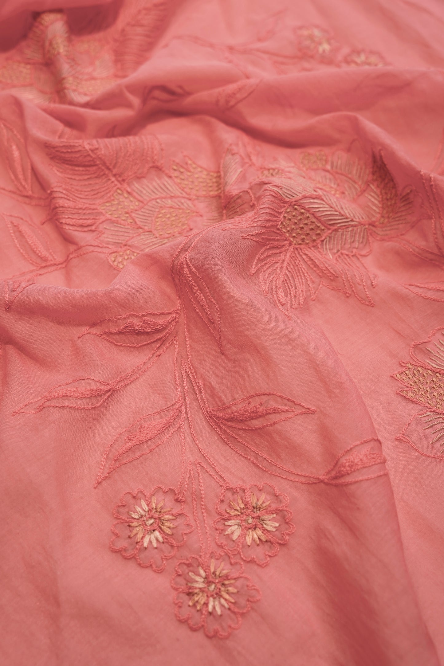 Pink Mul Chanderi Suit with Neck Embroidery