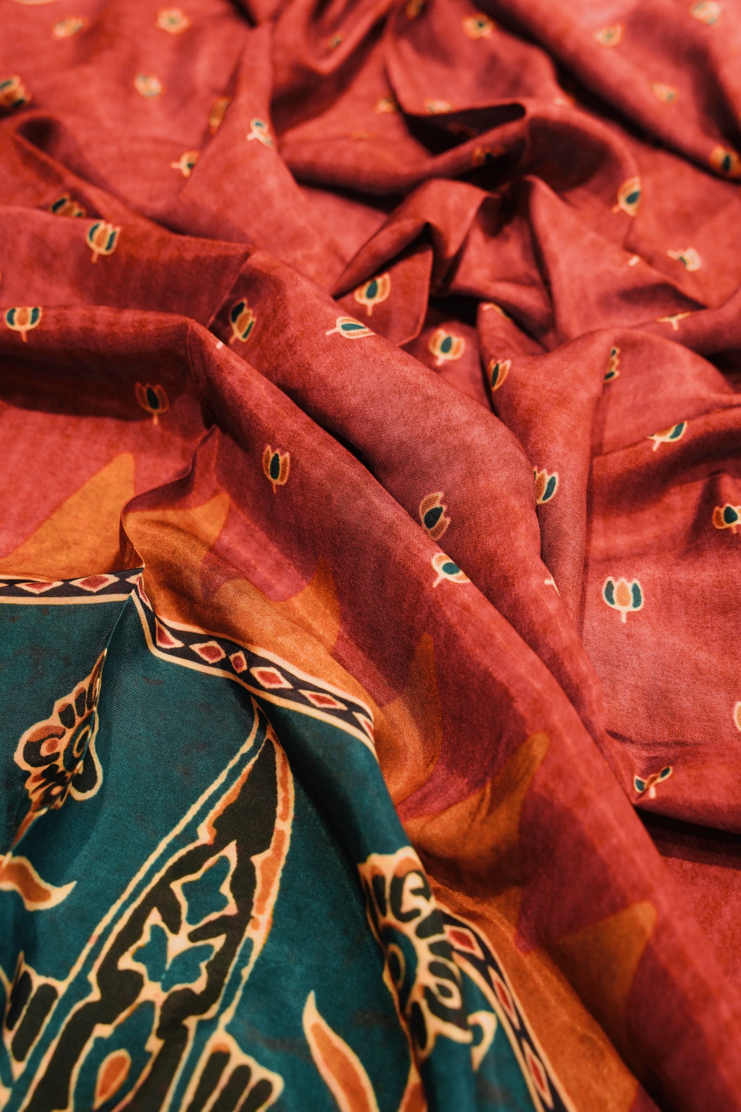 Red Mulsin Ajrakh Printed Suit