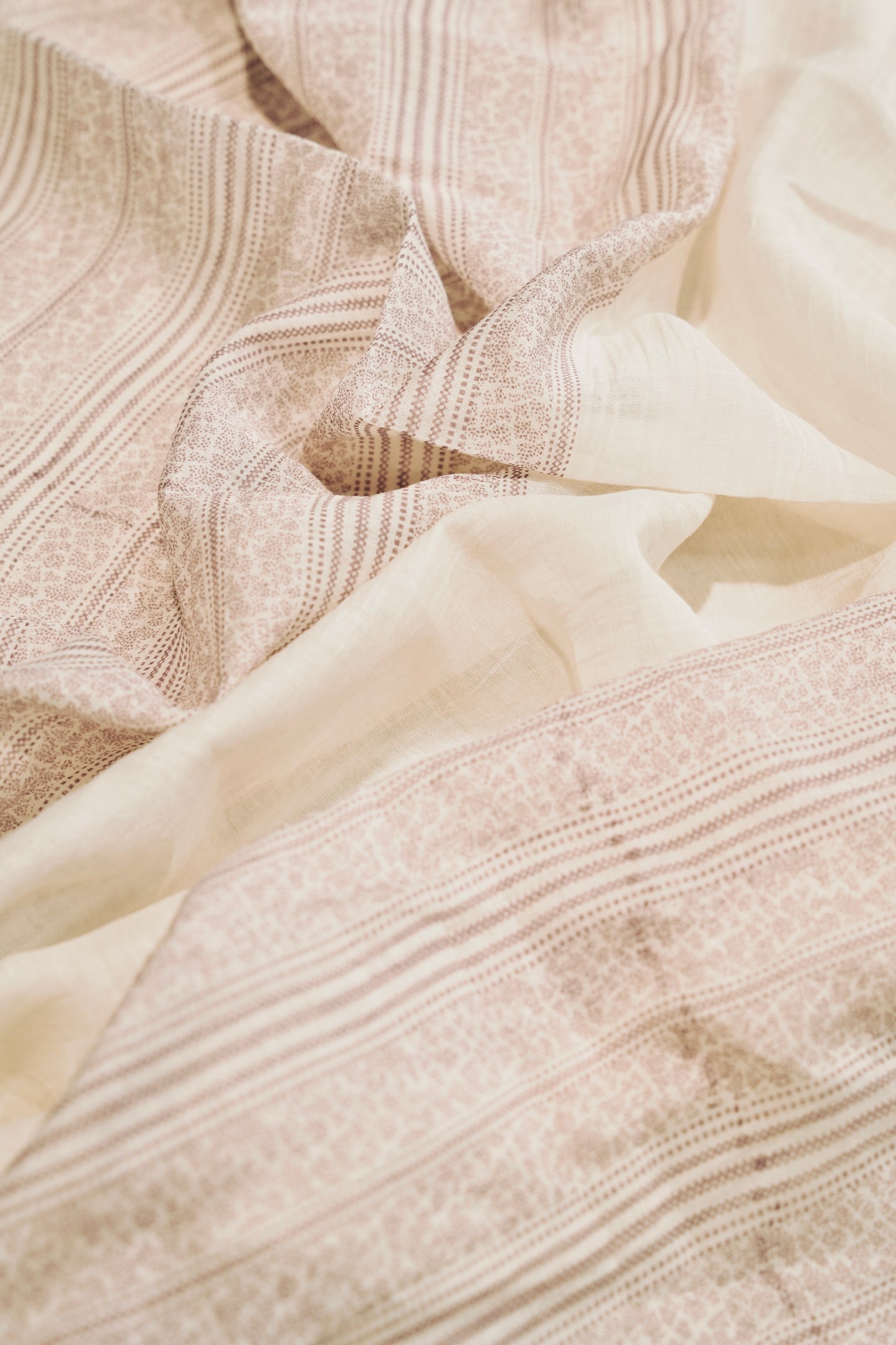 Off White Block Printed Mul Chanderi Suit with Katha Work