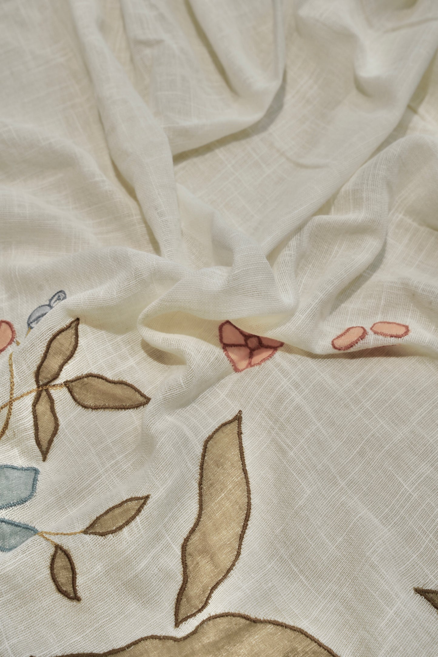 Off White Linen Applique Suit