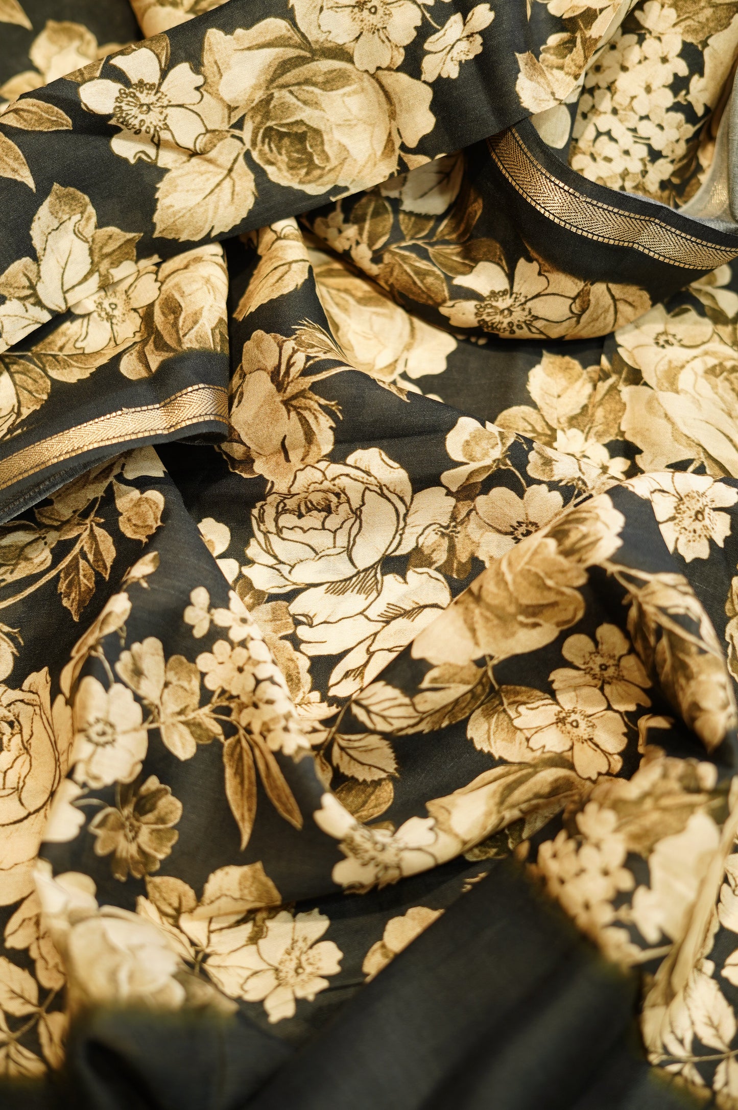 Black Maheshwari Silk Printed Suit