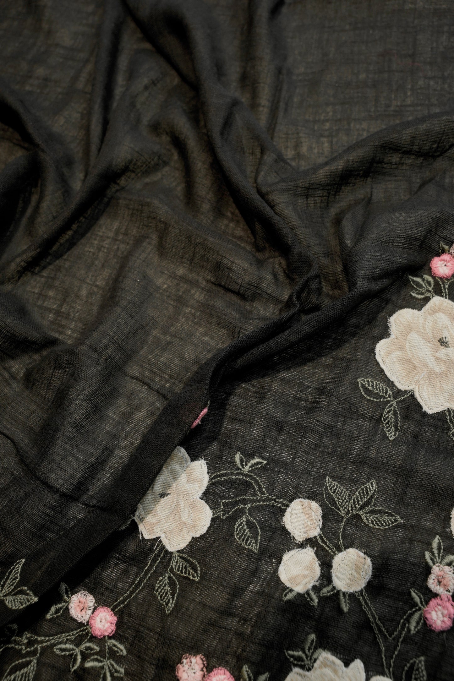 Black Linen Floral Applique Suit