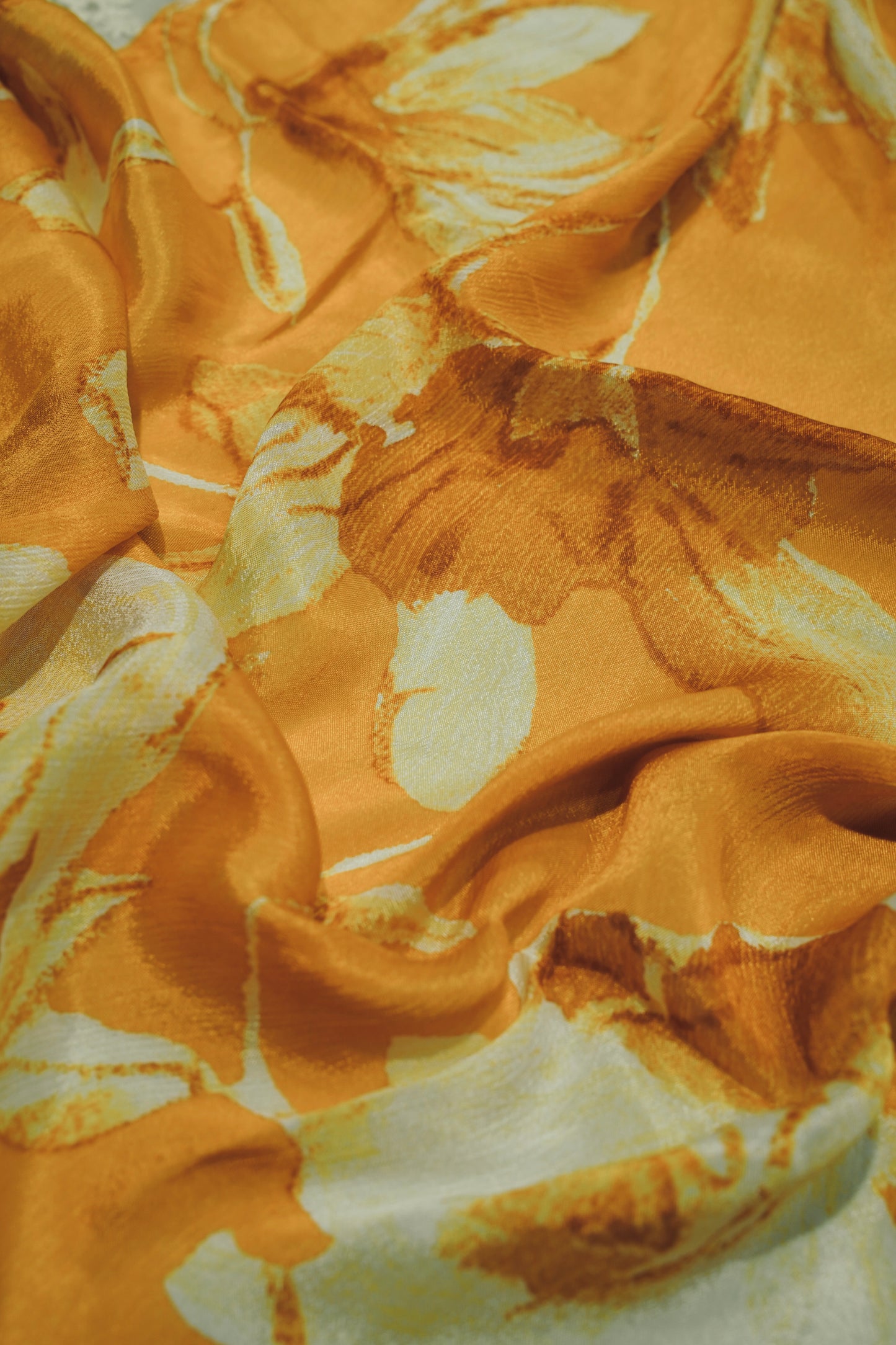 Orange Chinon Suit with Floral Print