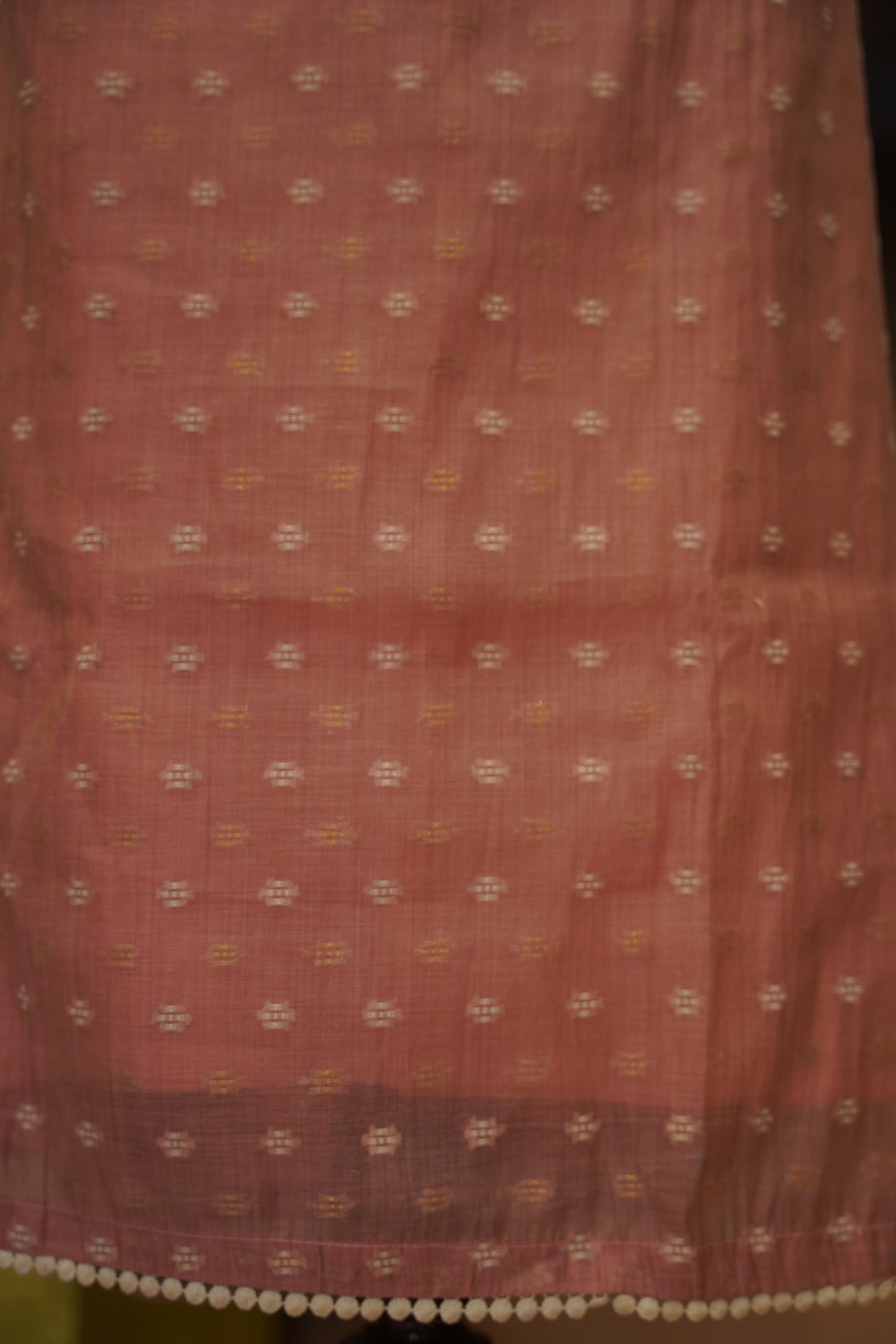 Pink Self Mul Chanderi Suit with Neck Patch